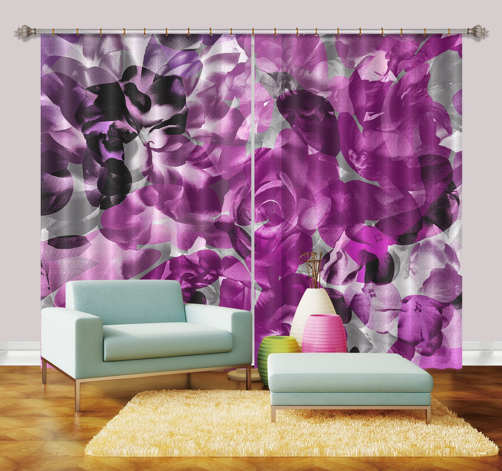 3D Purple Flowers 19174 Shandra Smith Curtain Curtains Drapes