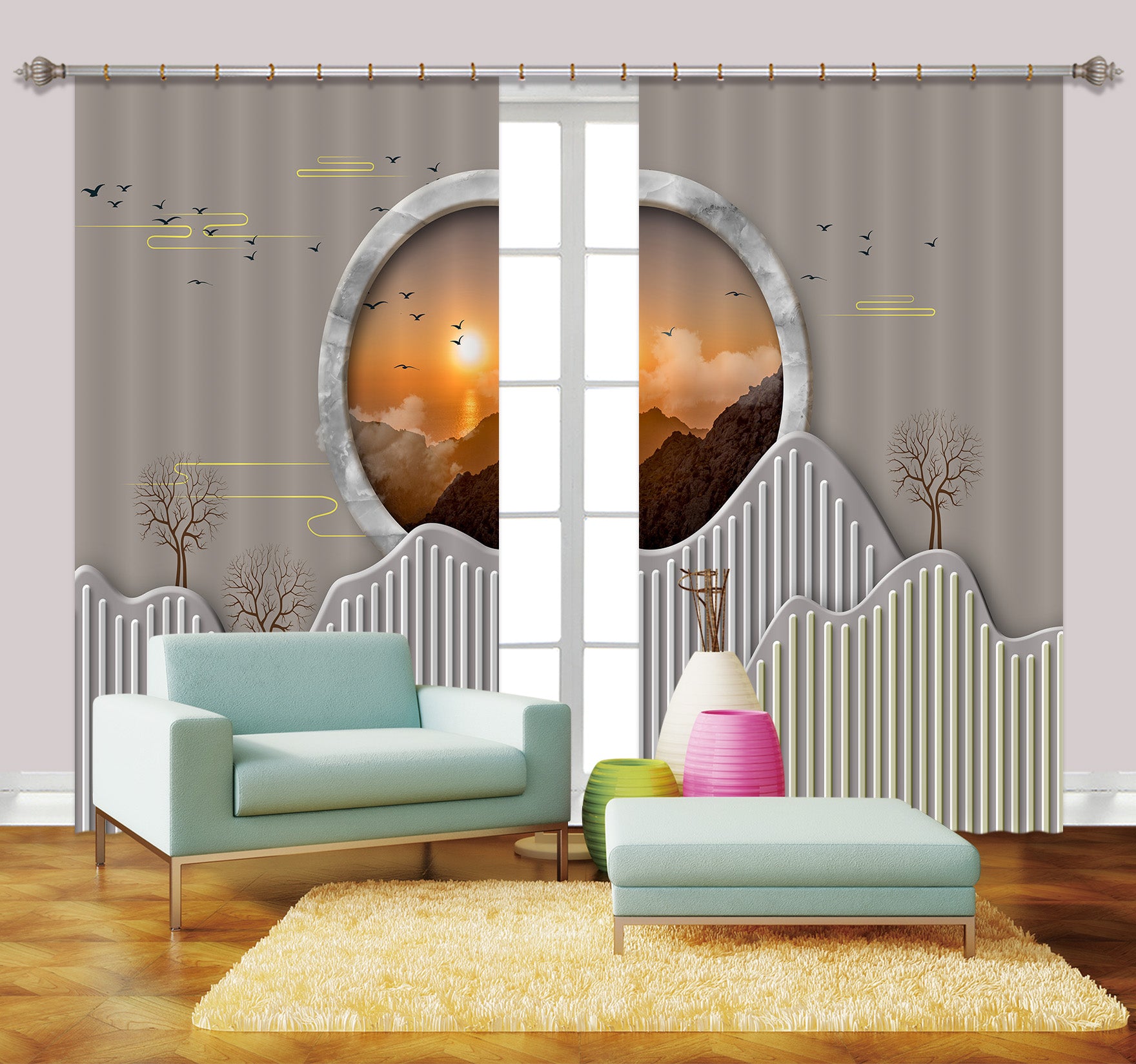 3D Dusk Tree 857 Curtains Drapes