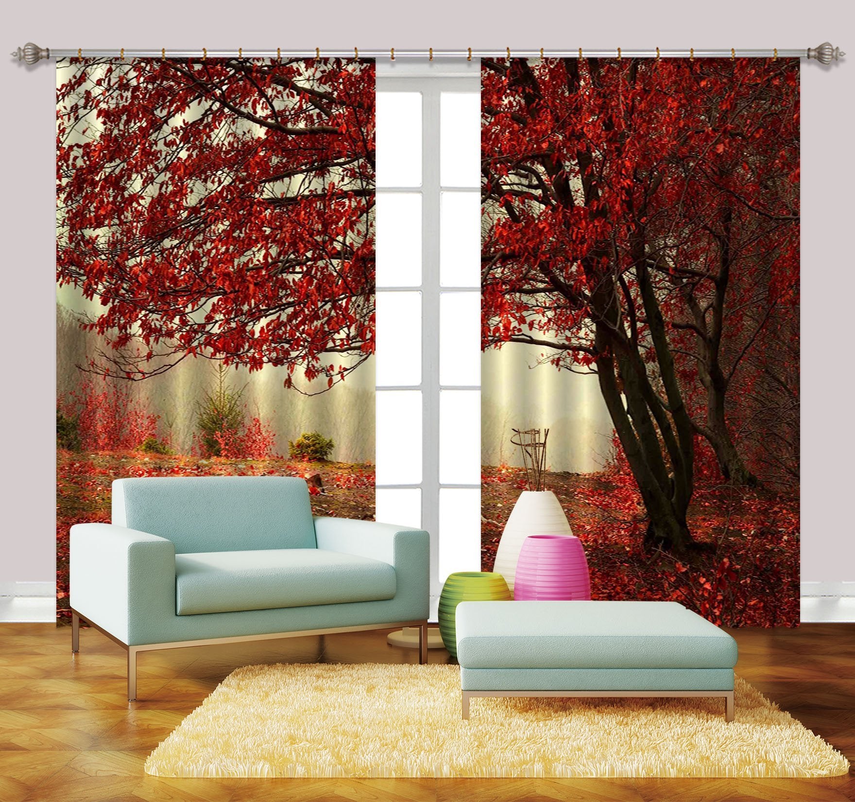 3D Red Trees 2261 Curtains Drapes Wallpaper AJ Wallpaper