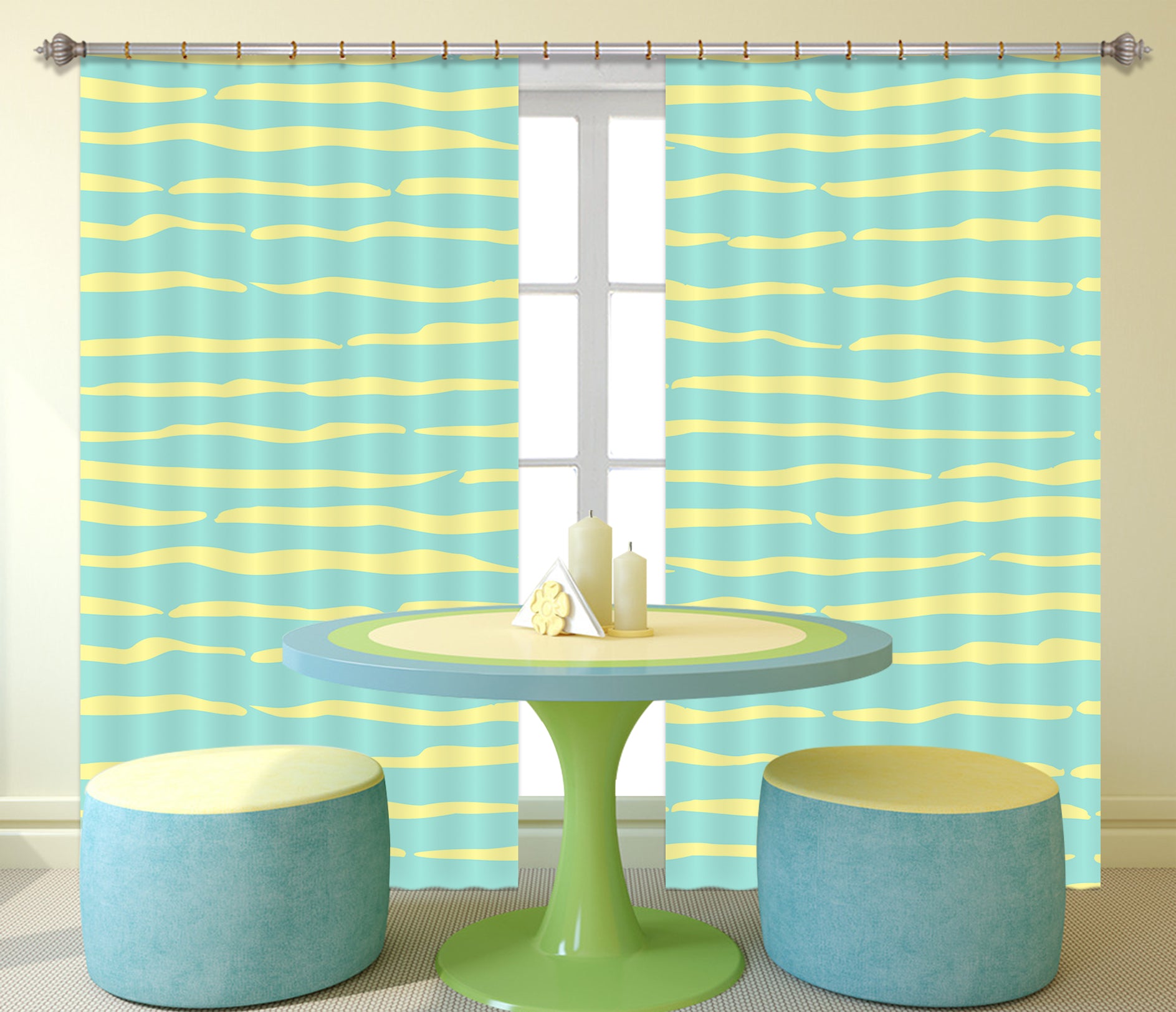 3D Green Striped Pattern 11180 Kashmira Jayaprakash Curtain Curtains Drapes