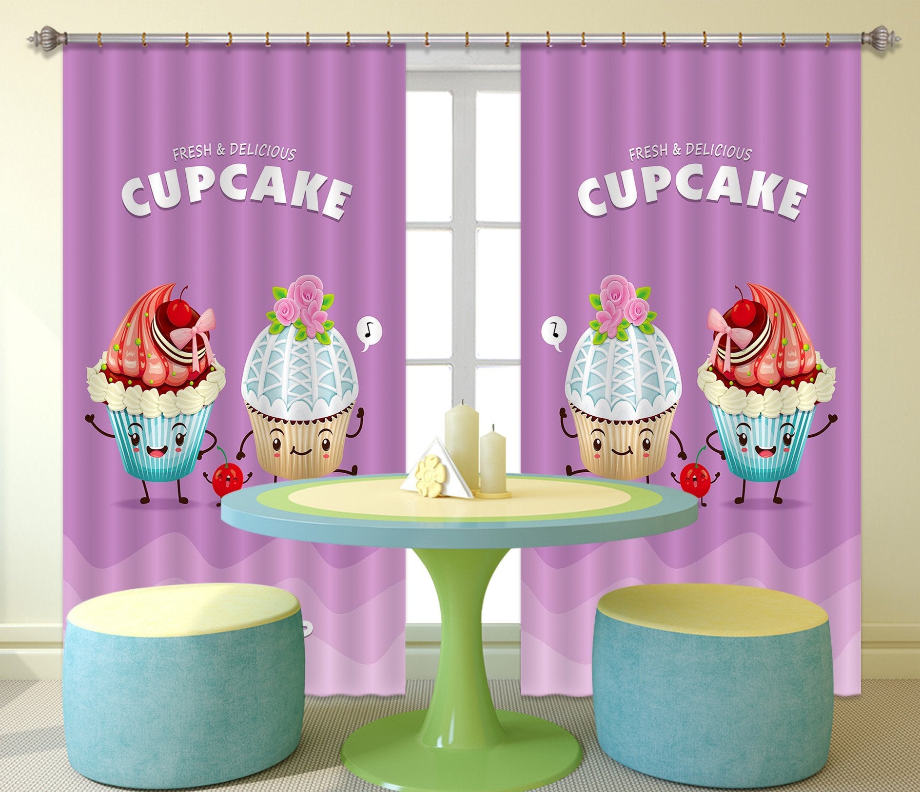 3D Cup Cakes Pattern 2407 Curtains Drapes Wallpaper AJ Wallpaper