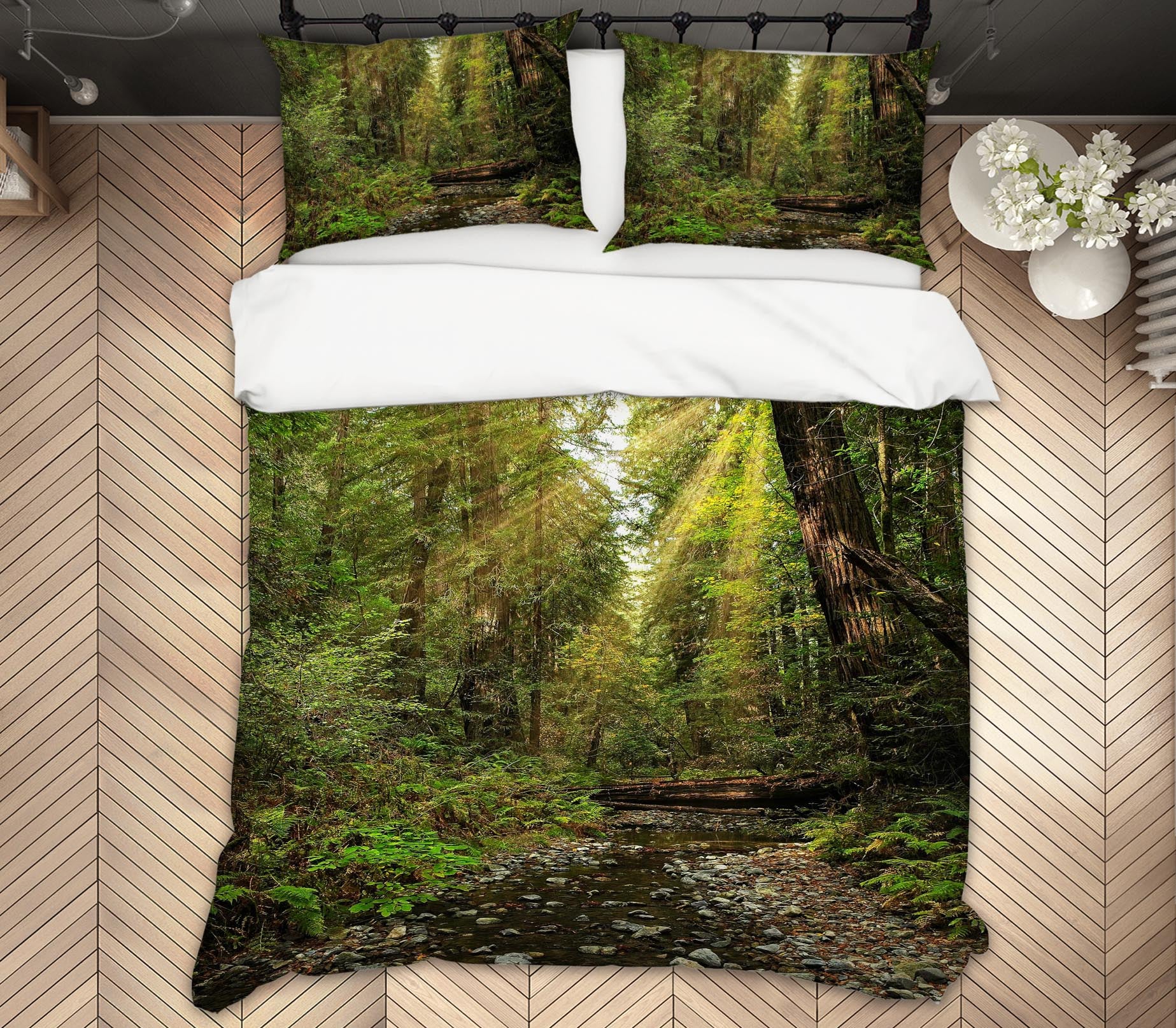 3D Forest Stream 62178 Kathy Barefield Bedding Bed Pillowcases Quilt