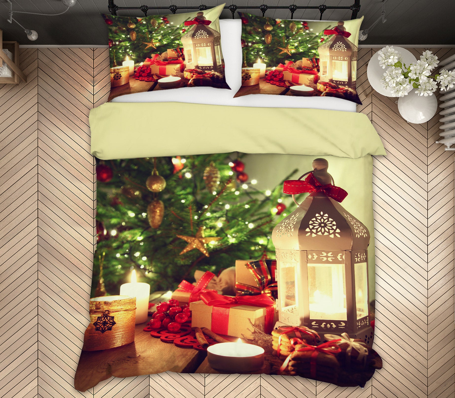 3D Gift Box Candle 52116 Christmas Quilt Duvet Cover Xmas Bed Pillowcases