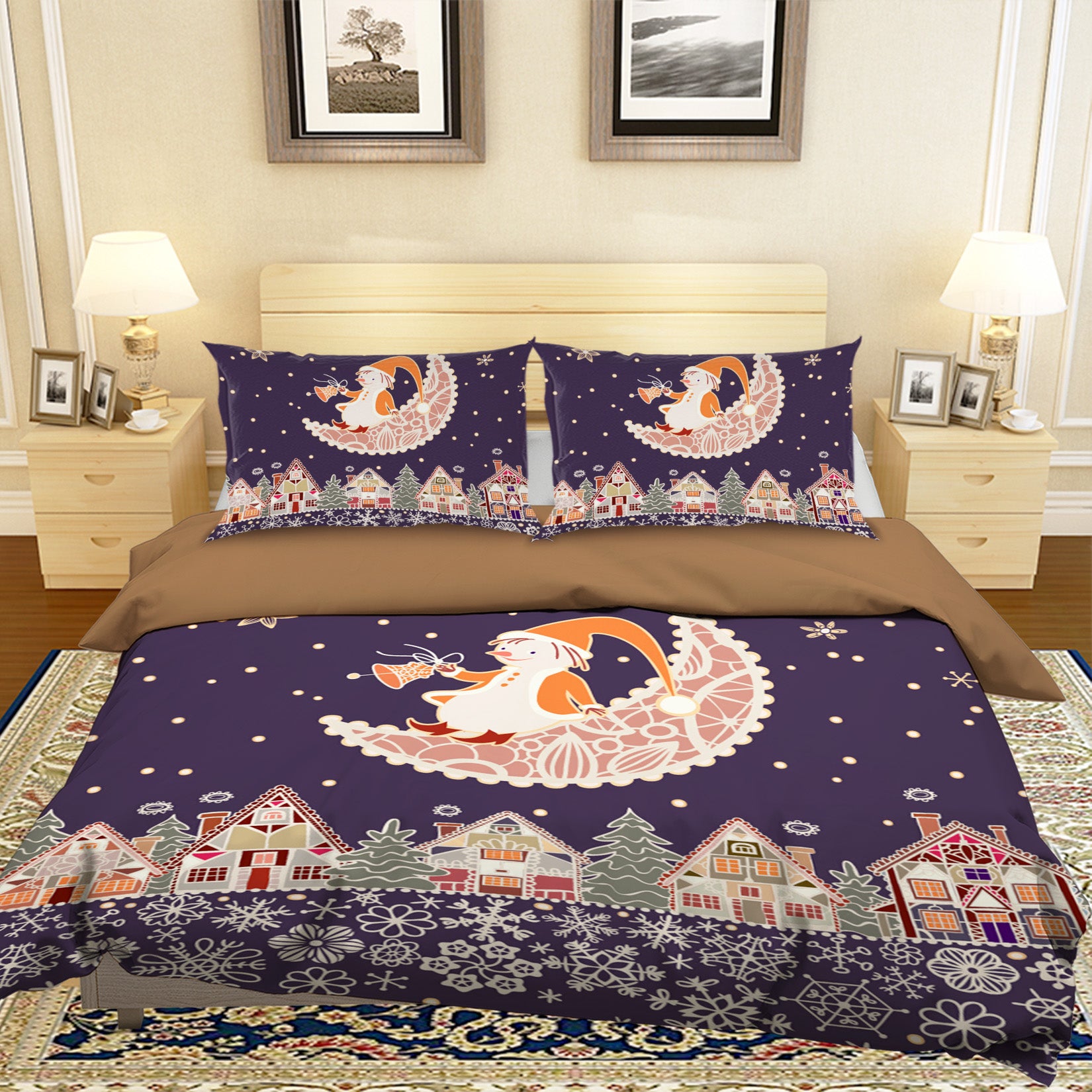 3D Moon House Pattern 31133 Christmas Quilt Duvet Cover Xmas Bed Pillowcases