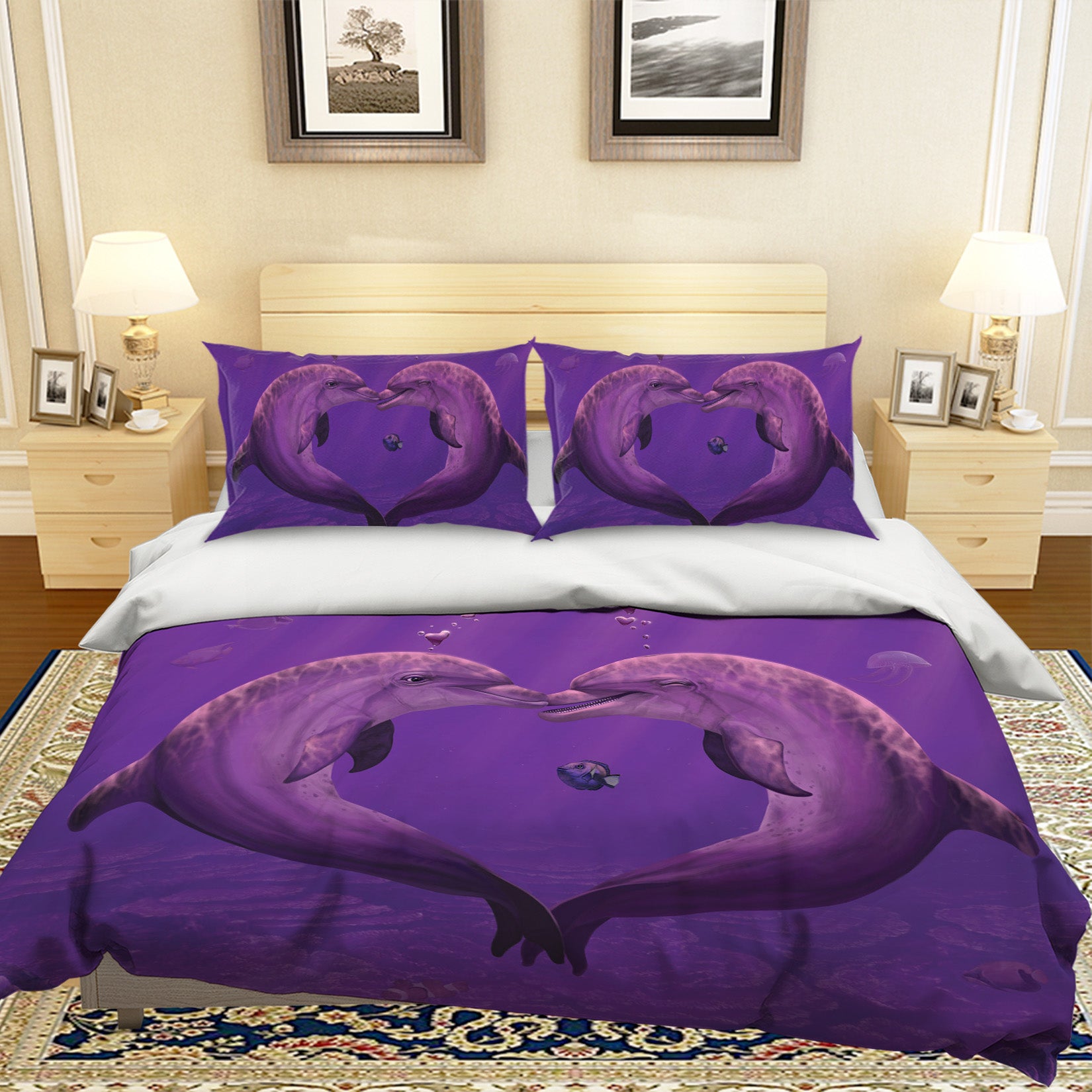 3D Sea Of Hearts Dolphin 075 Bed Pillowcases Quilt Exclusive Designer Vincent