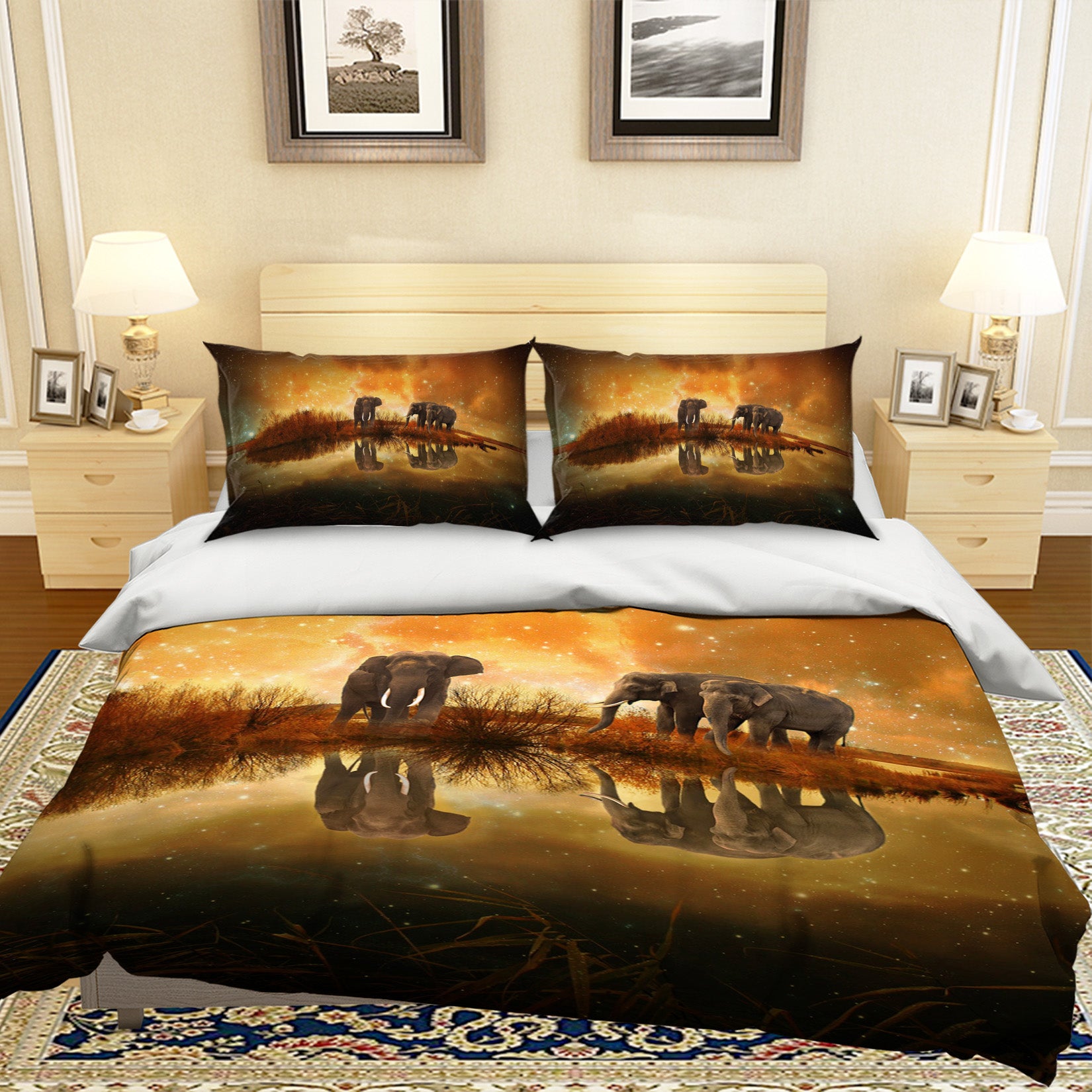 3D Sunset River Elephant 001 Bed Pillowcases Quilt