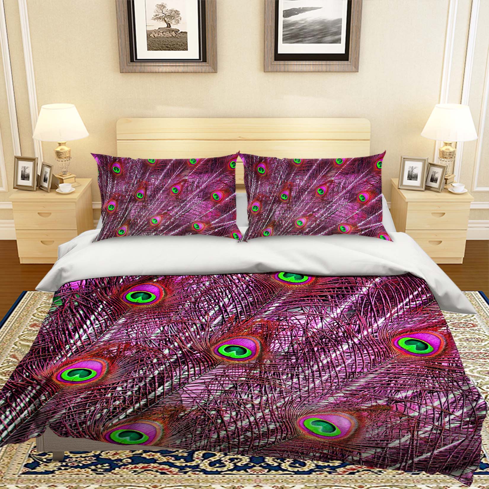 3D Peacock Feather 1921 Bed Pillowcases Quilt