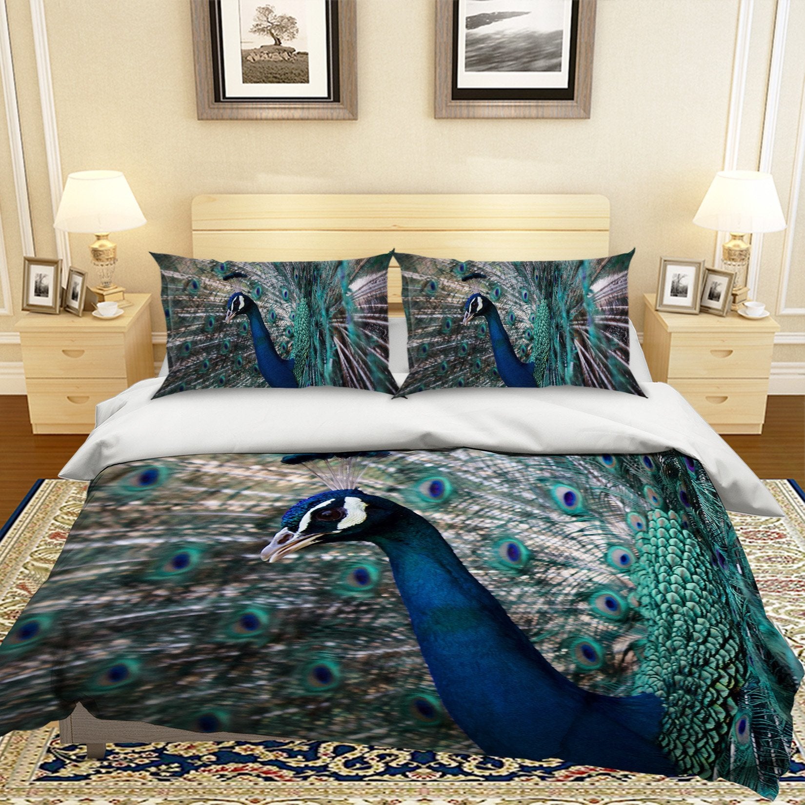 3D Opening Tail Peacock 1982 Bed Pillowcases Quilt Quiet Covers AJ Creativity Home
