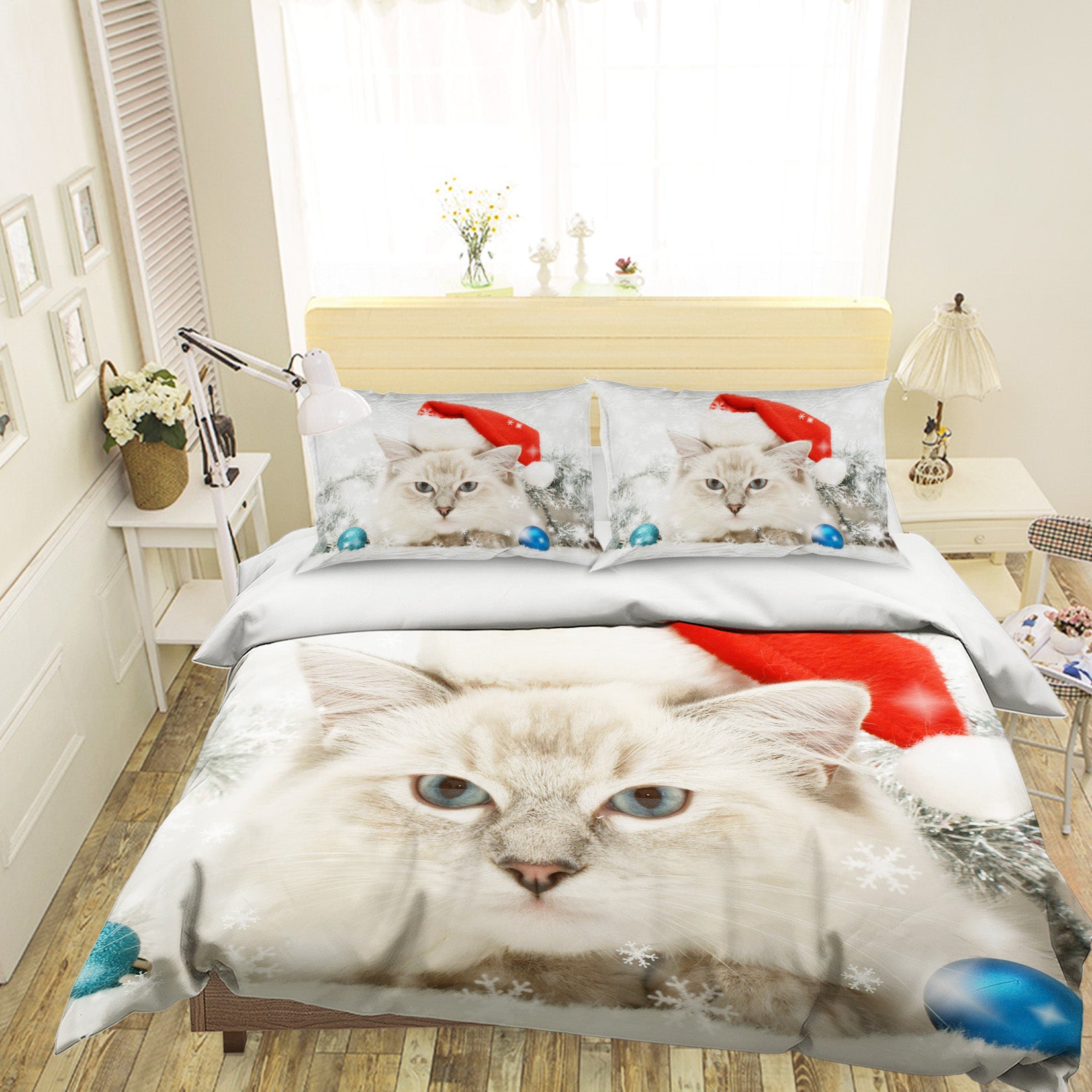 3D White Cat 1908 Bed Pillowcases Quilt