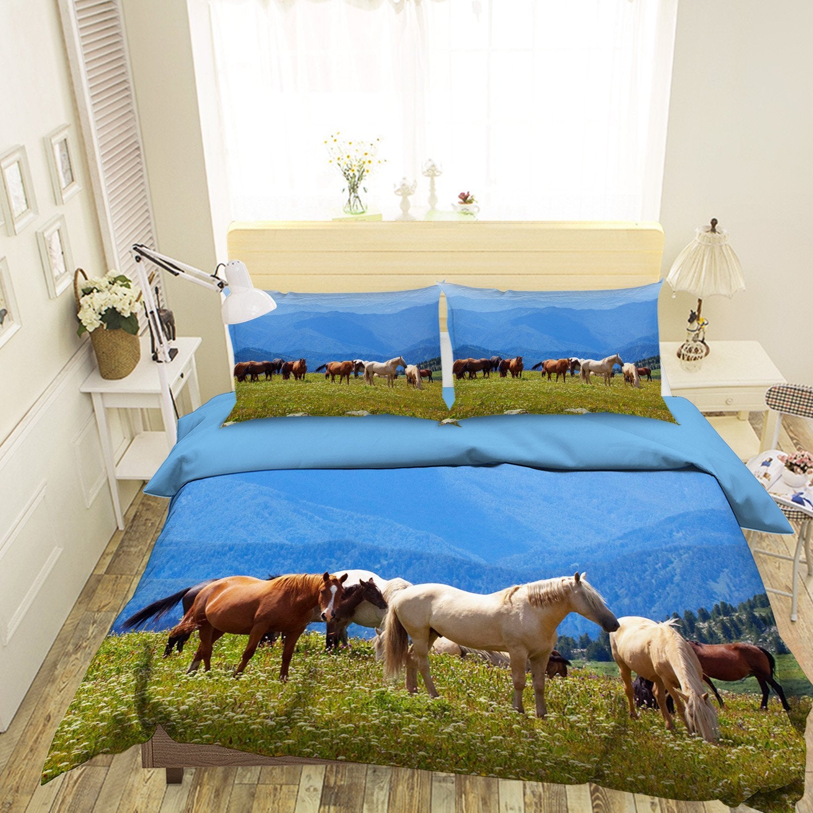 3D Sunshine Horse 1945 Bed Pillowcases Quilt Quiet Covers AJ Creativity Home