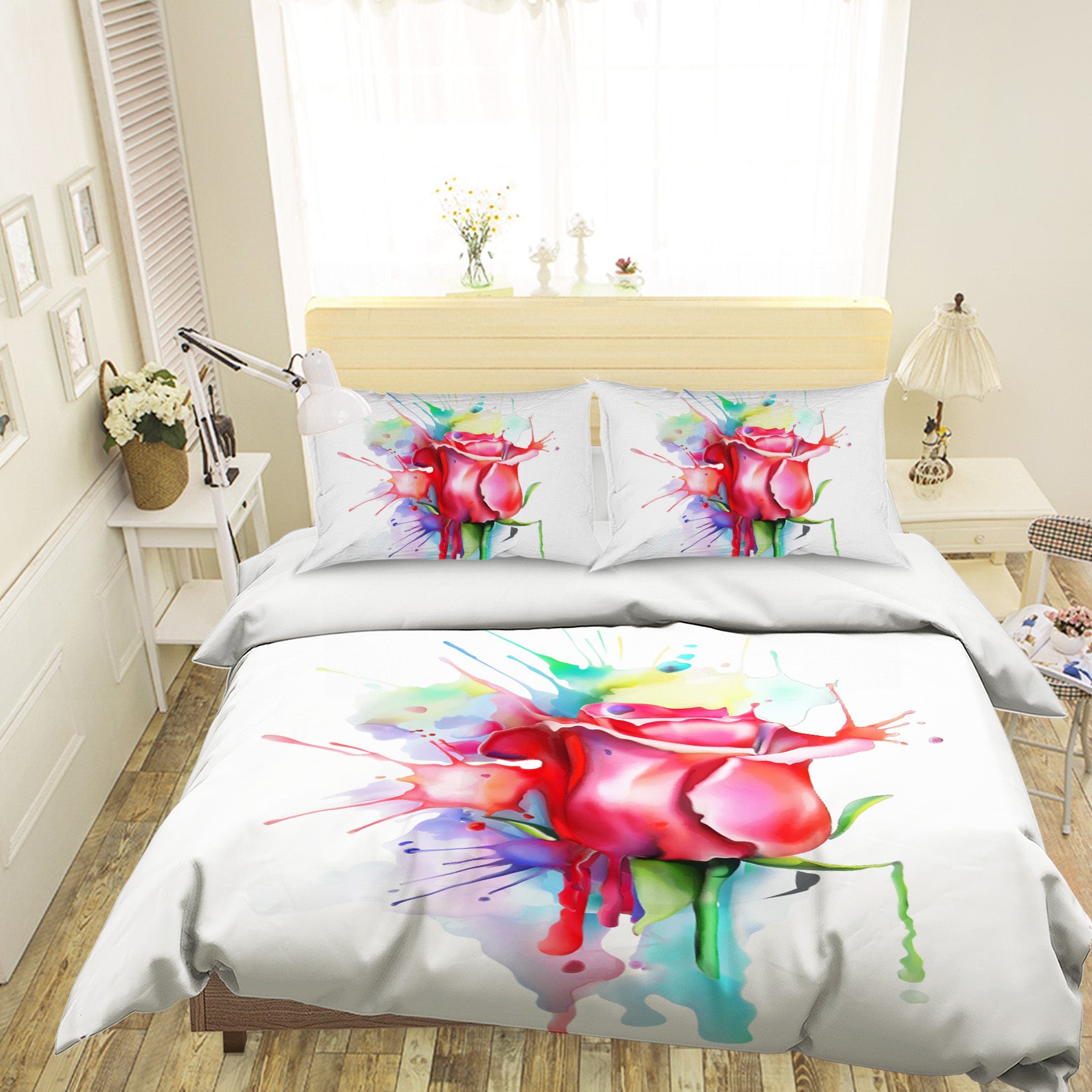 3D Red Rose 63238 Bed Pillowcases Quilt