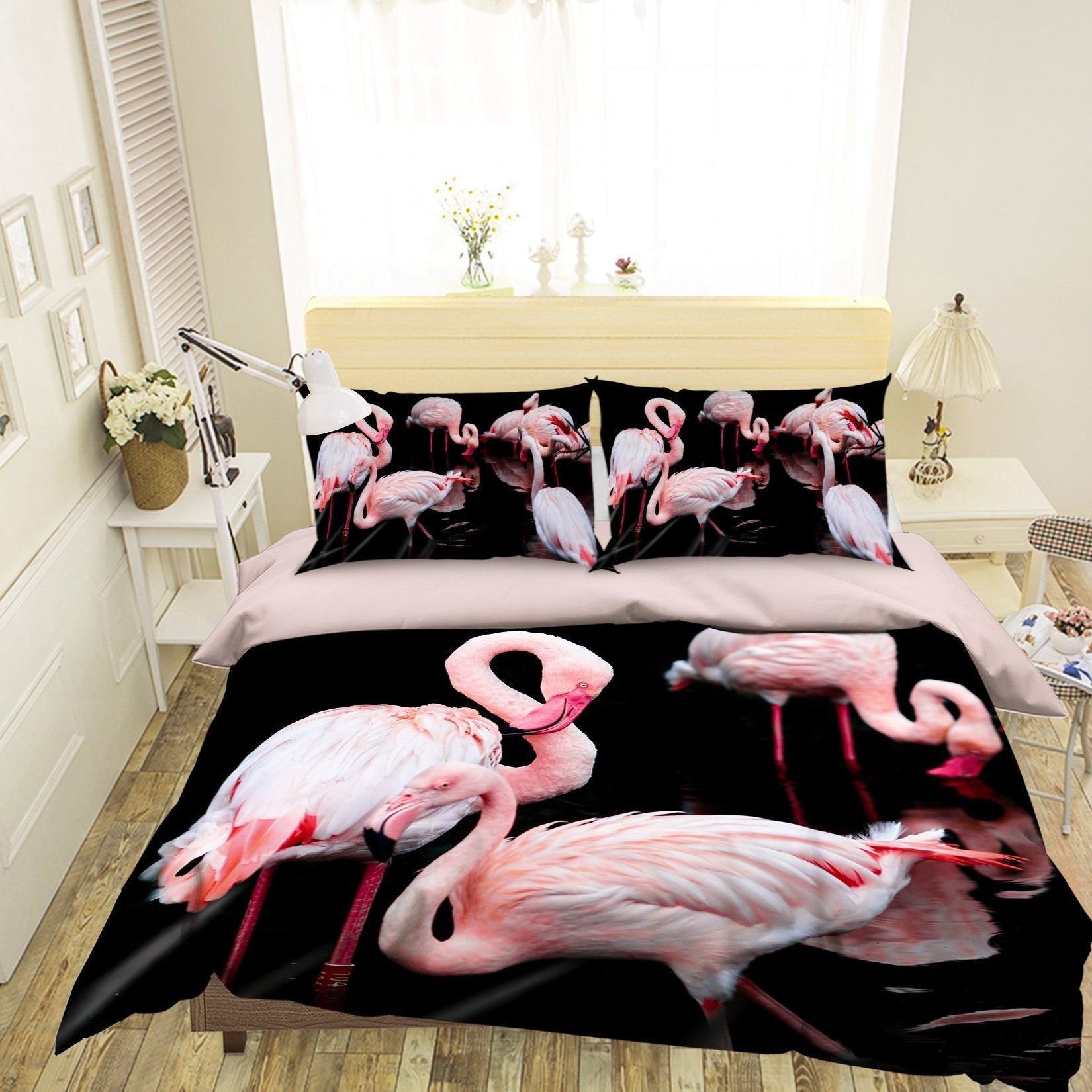 3D Pink Flamingo 1985 Bed Pillowcases Quilt Quiet Covers AJ Creativity Home