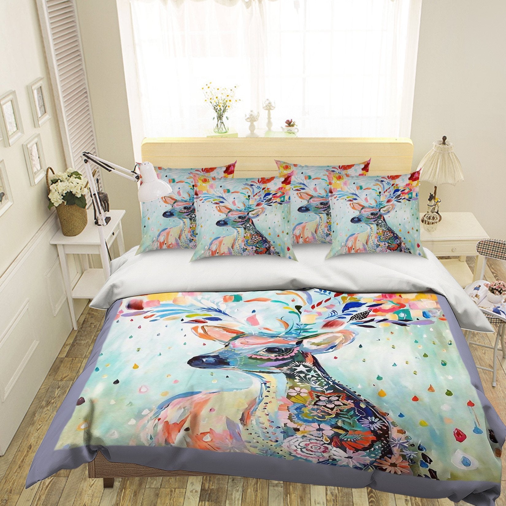 3D Deer Flower 065 Bed Pillowcases Quilt Wallpaper AJ Wallpaper