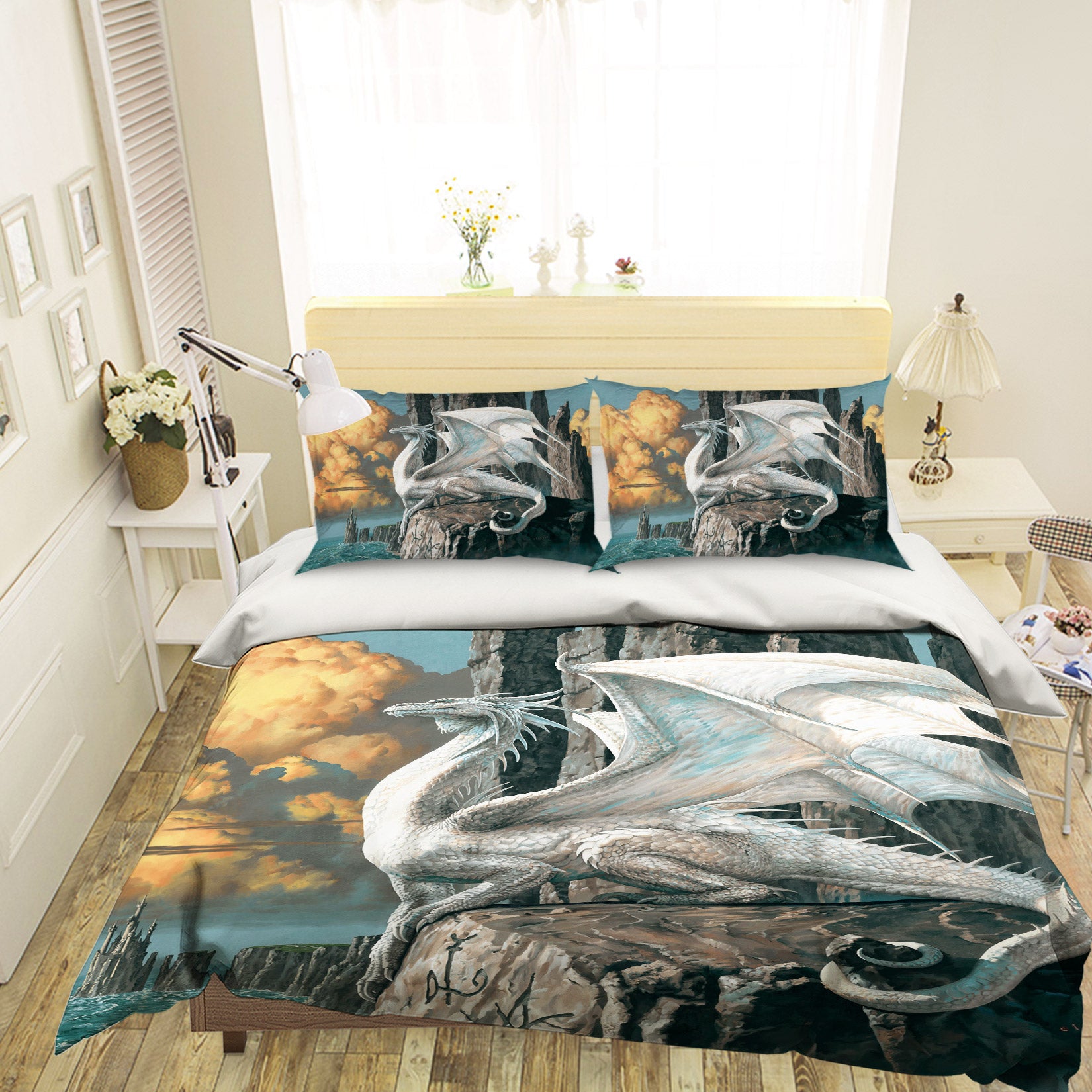 3D White Dragon 6211 Ciruelo Bedding Bed Pillowcases Quilt