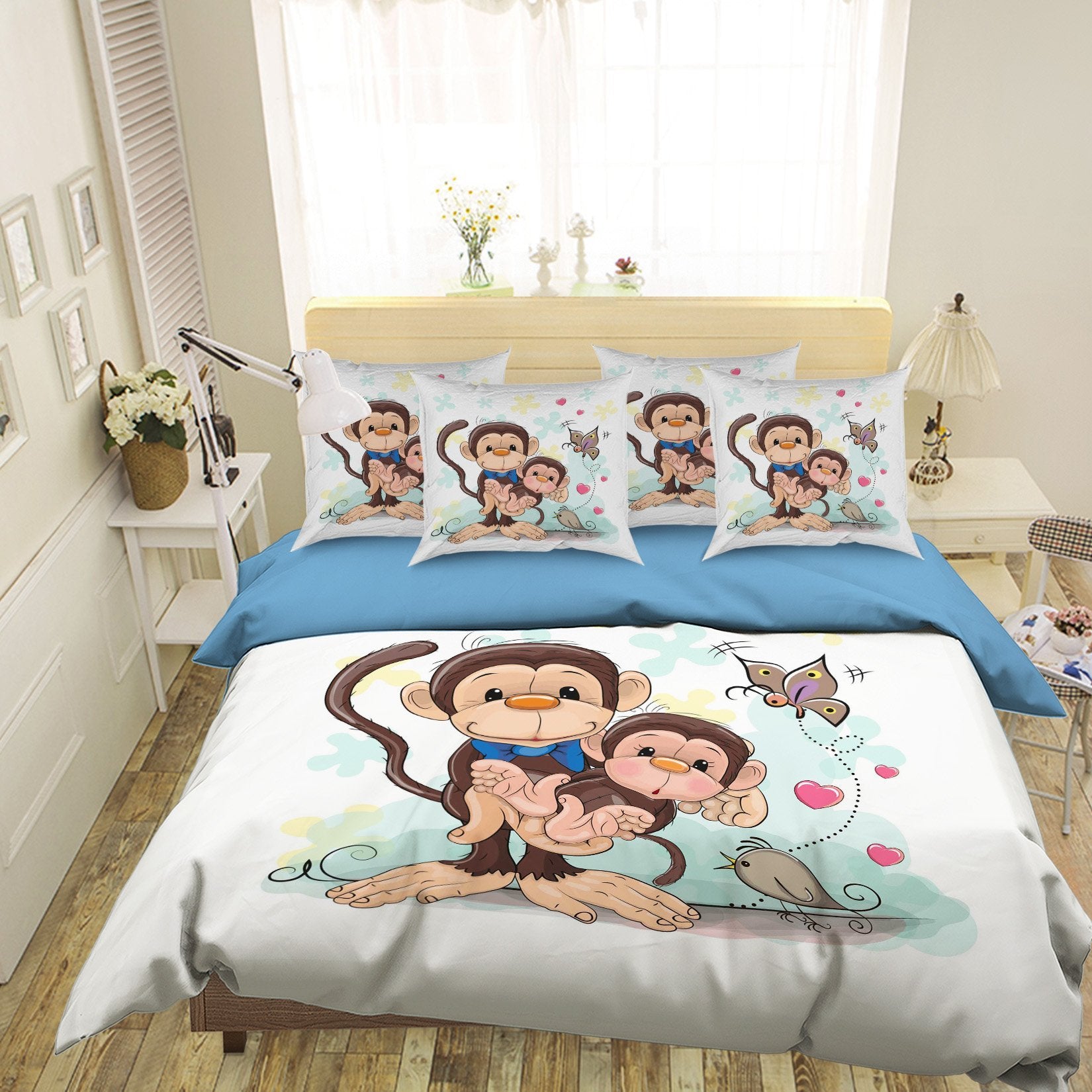 3D Two Monkeys 079 Bed Pillowcases Quilt Wallpaper AJ Wallpaper