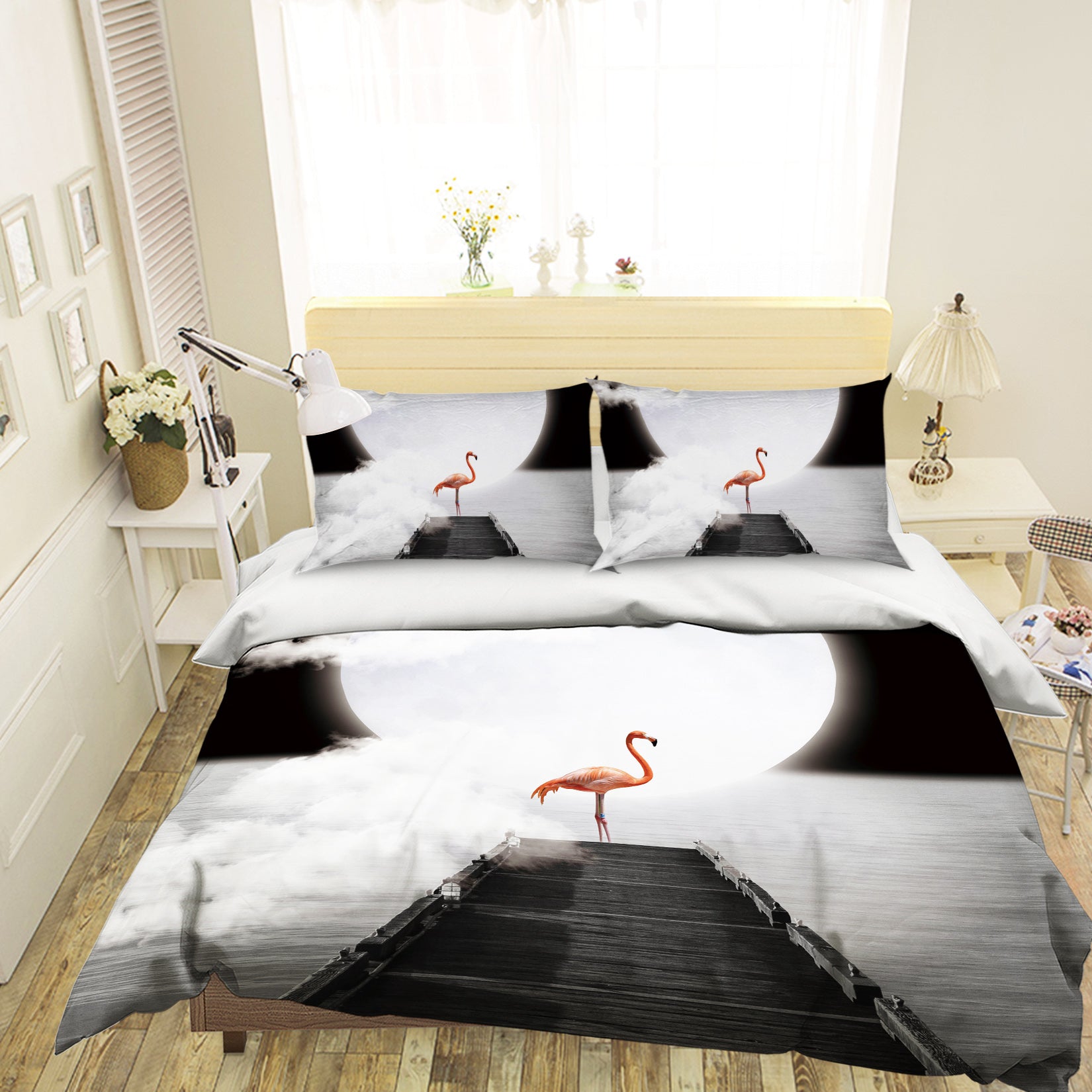 3D Lonely Flamingo 1925 Bed Pillowcases Quilt