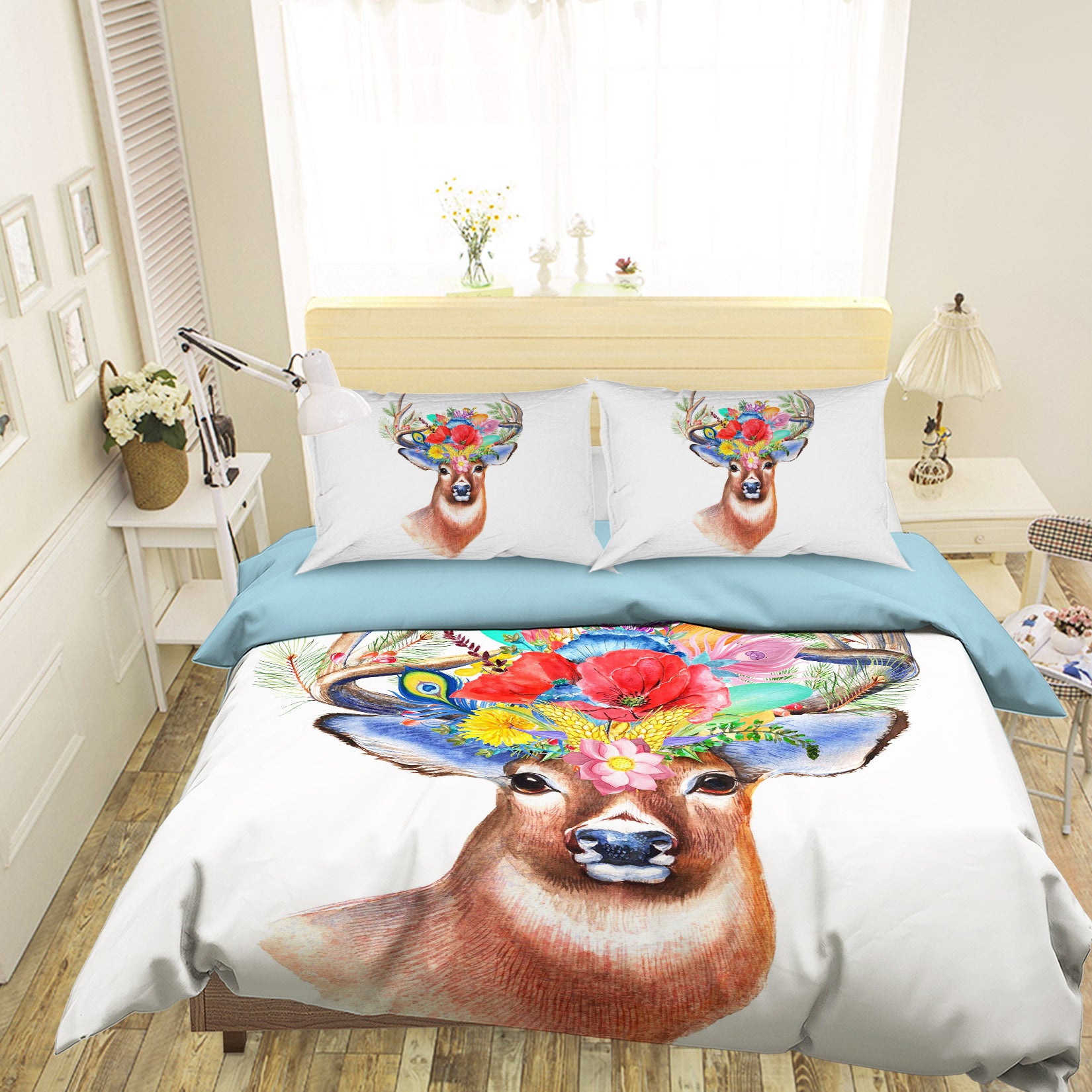 3D Flowers Elk 1944 Bed Pillowcases Quilt