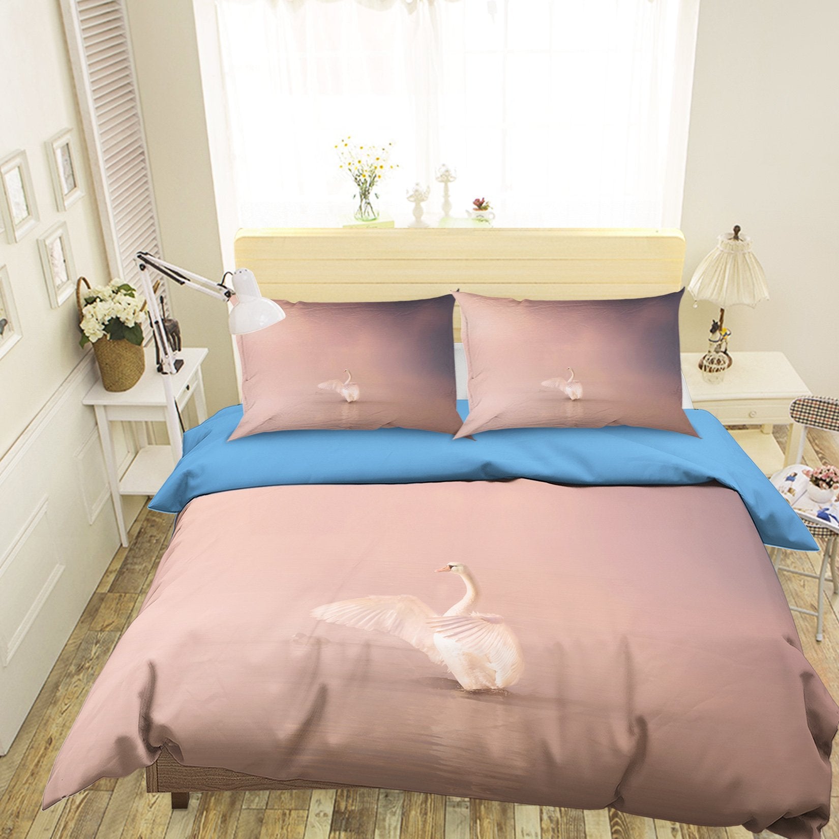 3D Swan 2003 Bed Pillowcases Quilt Quiet Covers AJ Creativity Home