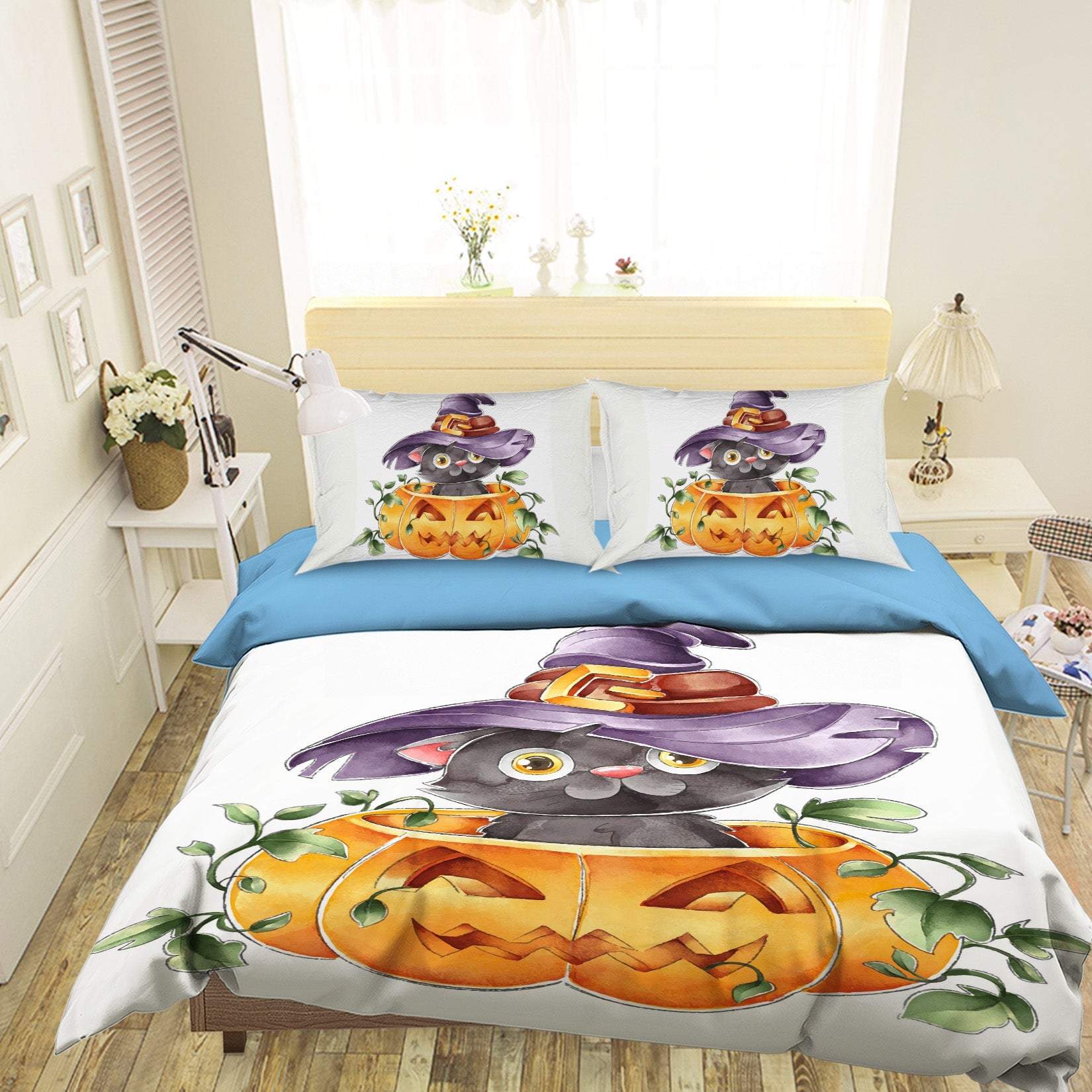 3D Pumpkin Black Cat 1206 Halloween Bed Pillowcases Quilt Quiet Covers AJ Creativity Home