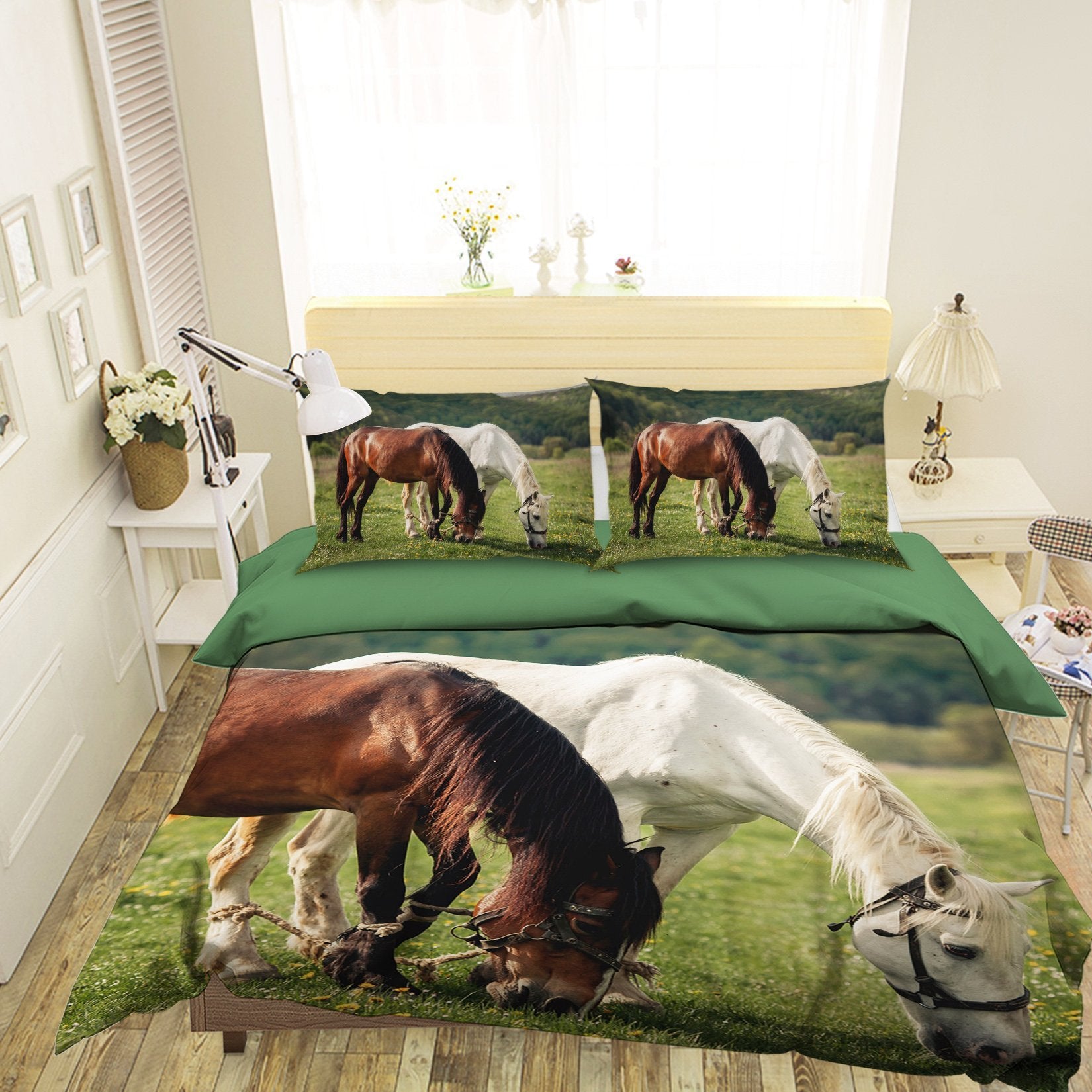 3D Horse grazing 1943 Bed Pillowcases Quilt Quiet Covers AJ Creativity Home