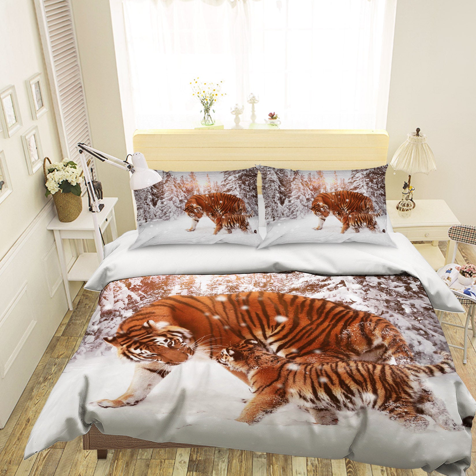3D Snow Tiger 1950 Bed Pillowcases Quilt
