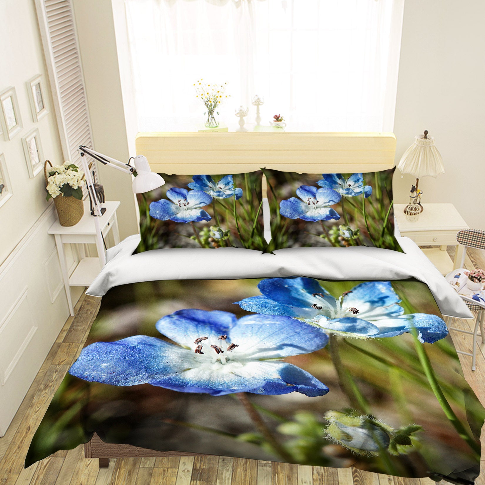 3D Blue Flowers 62169 Kathy Barefield Bedding Bed Pillowcases Quilt