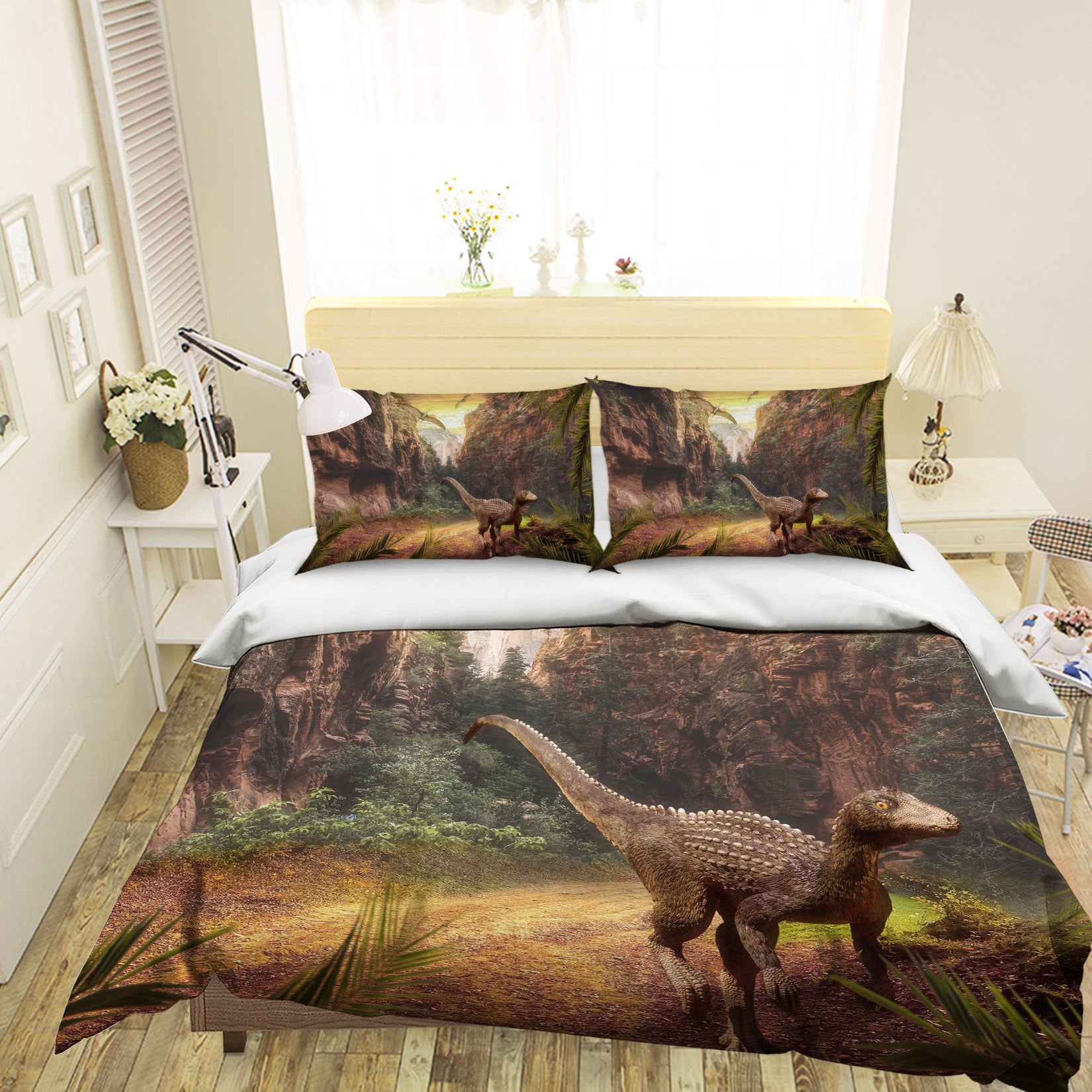 3D Forest Dinosaur 1915 Bed Pillowcases Quilt