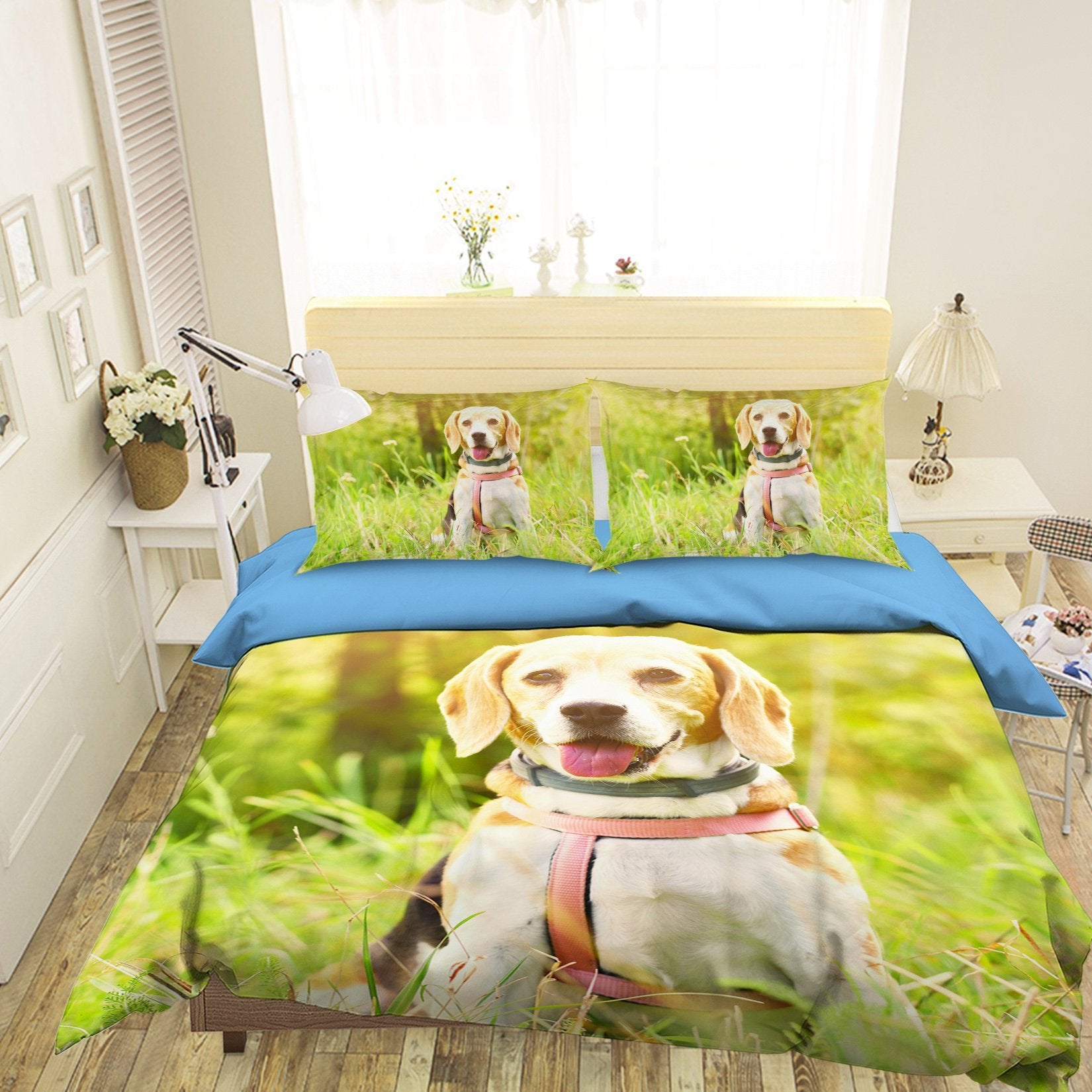 3D Sunshine Puppy 1950 Bed Pillowcases Quilt Quiet Covers AJ Creativity Home