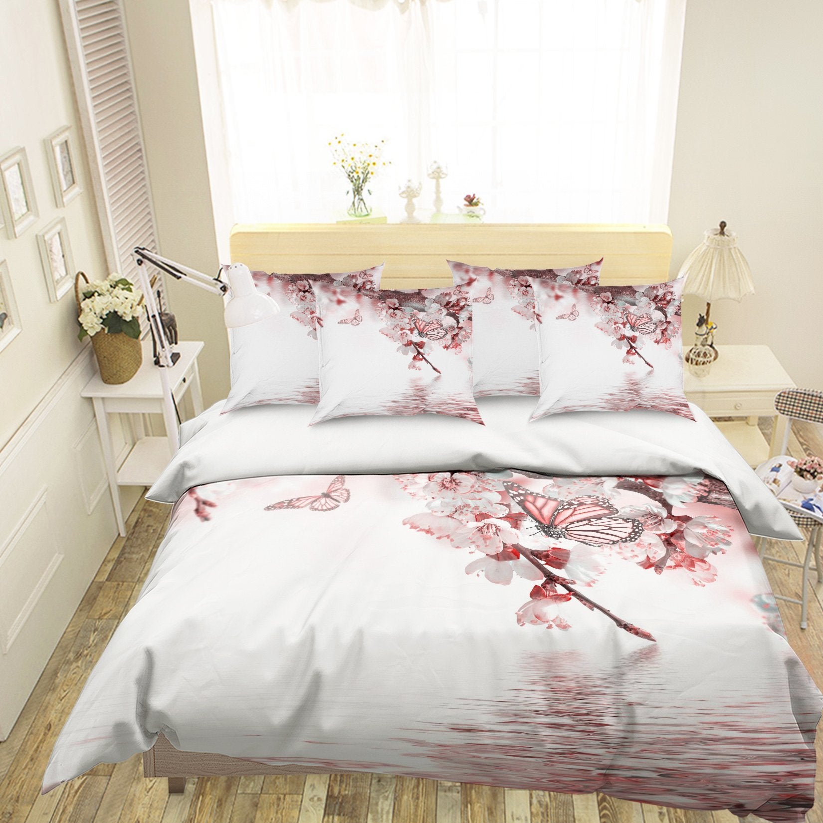 3D Peach Flowers Butterflies 346 Bed Pillowcases Quilt Wallpaper AJ Wallpaper