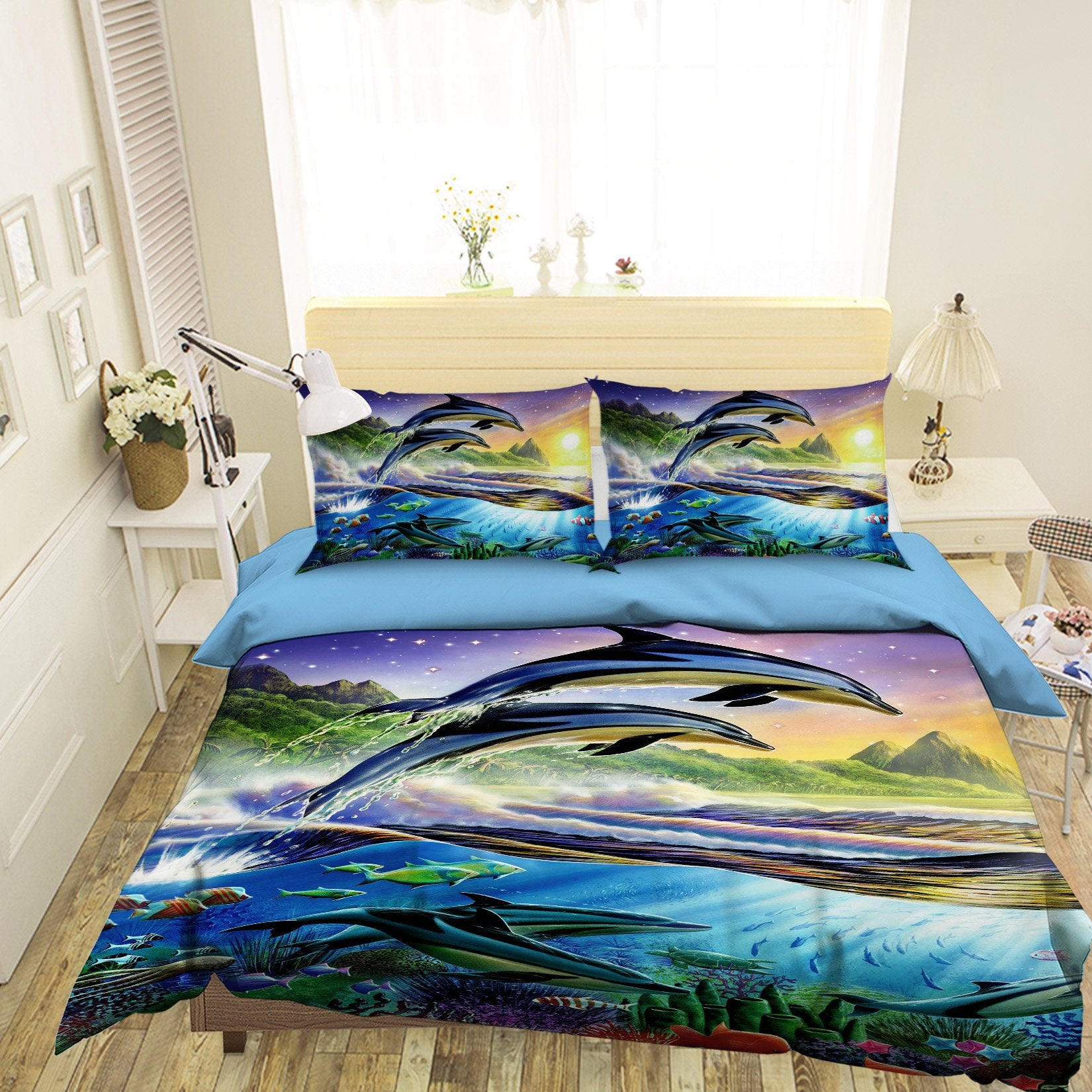 3D Atlantic Dolphins 2018 Adrian Chesterman Bedding Bed Pillowcases Quilt Quiet Covers AJ Creativity Home