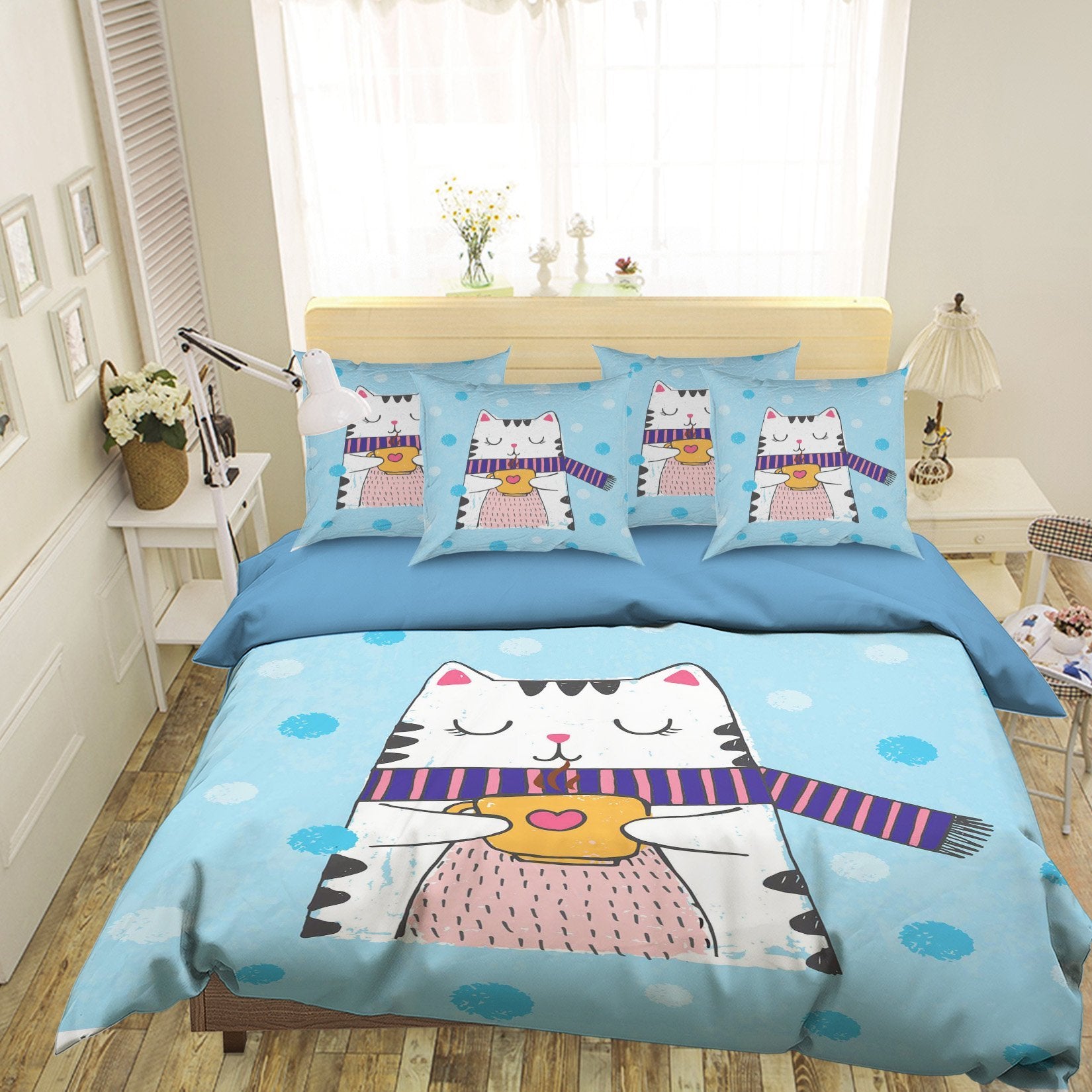 3D Cat Drinking Water 023 Bed Pillowcases Quilt Wallpaper AJ Wallpaper