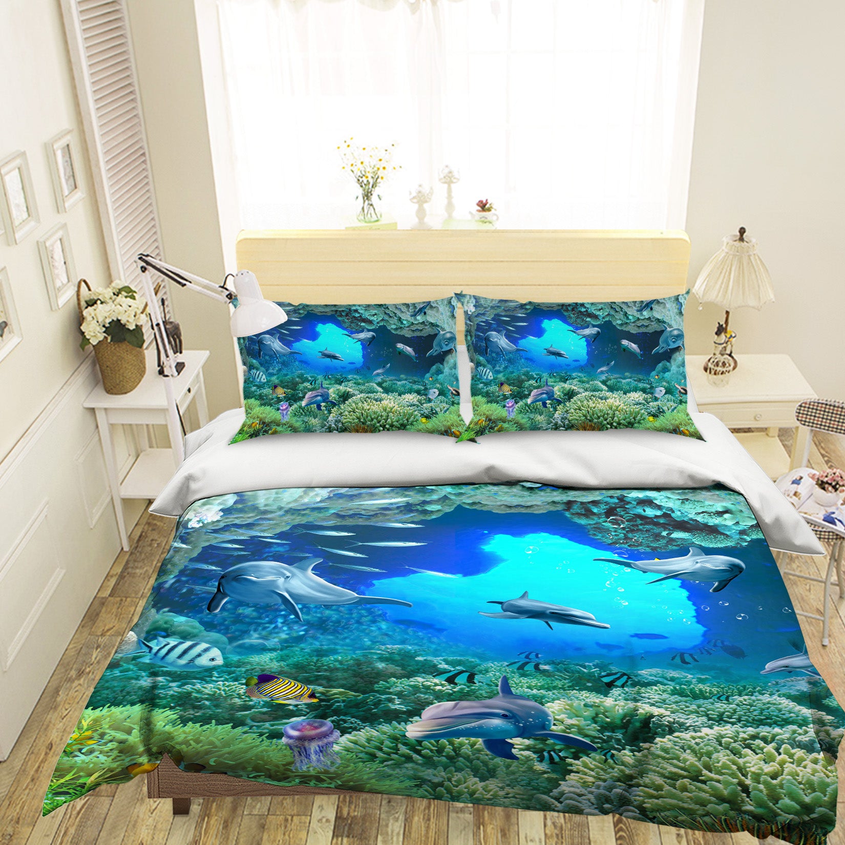 3D Seaweed Dolphin 011 Bed Pillowcases Quilt