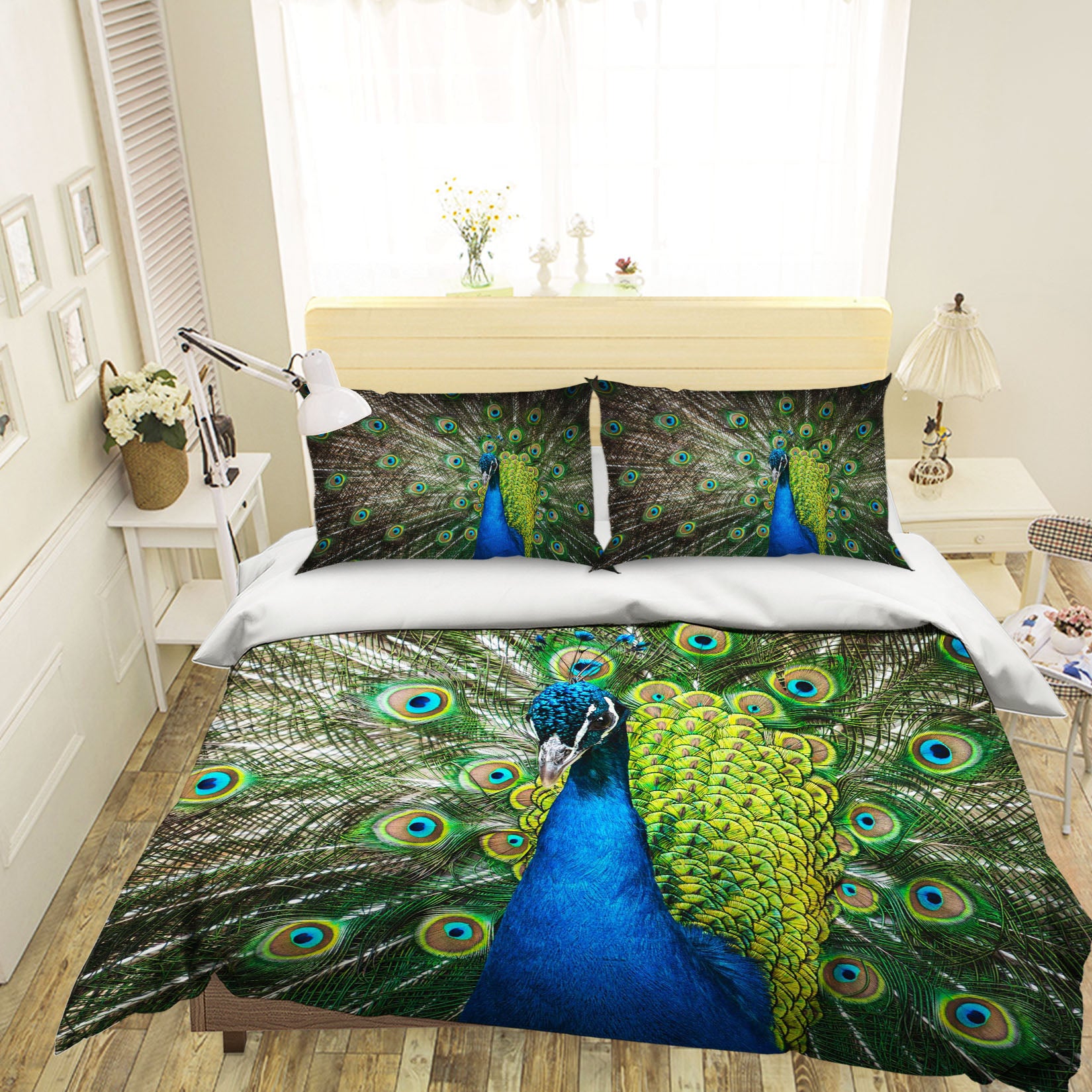 3D Peacock 1918 Bed Pillowcases Quilt