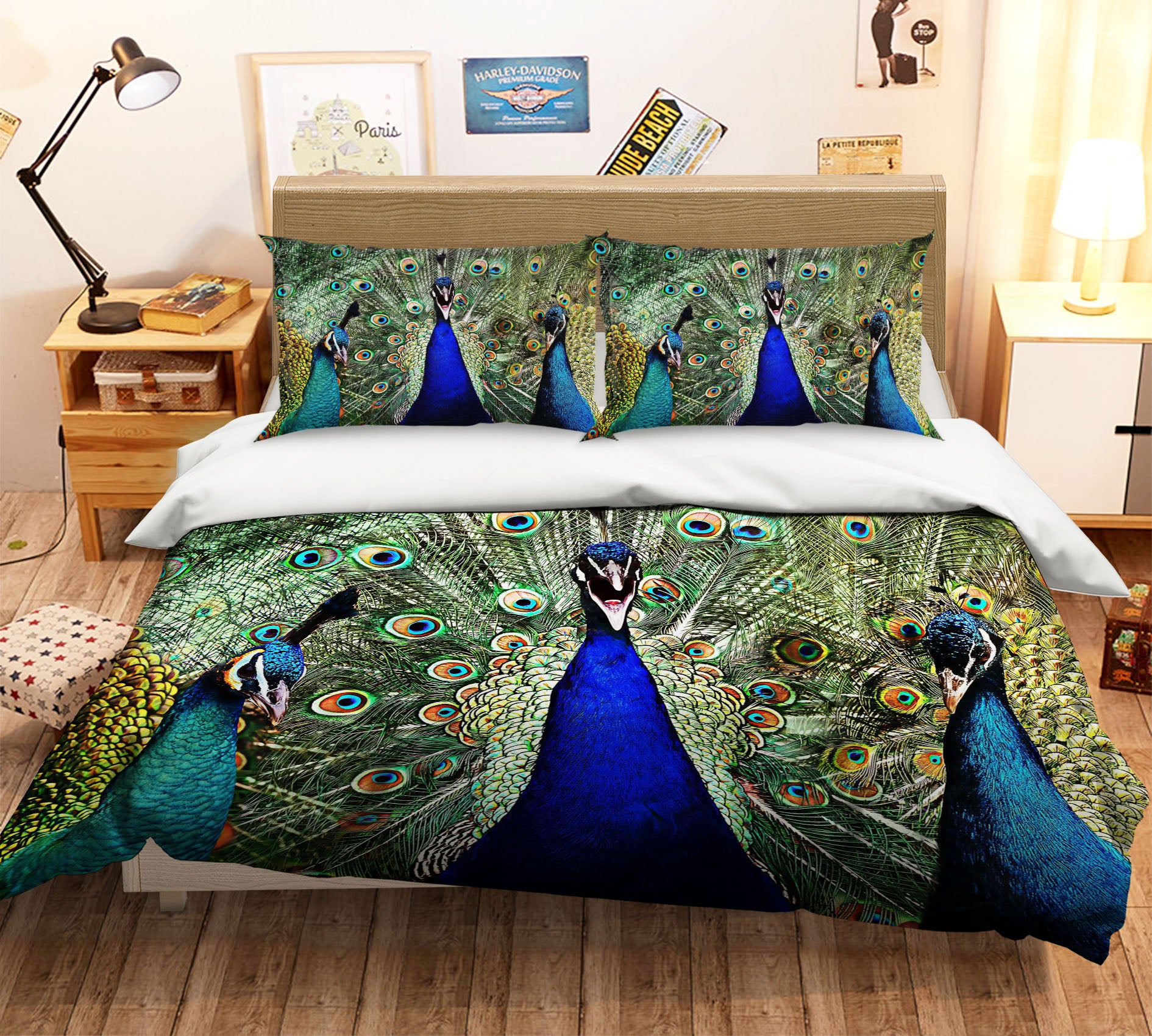 3D Peacock 1917 Bed Pillowcases Quilt