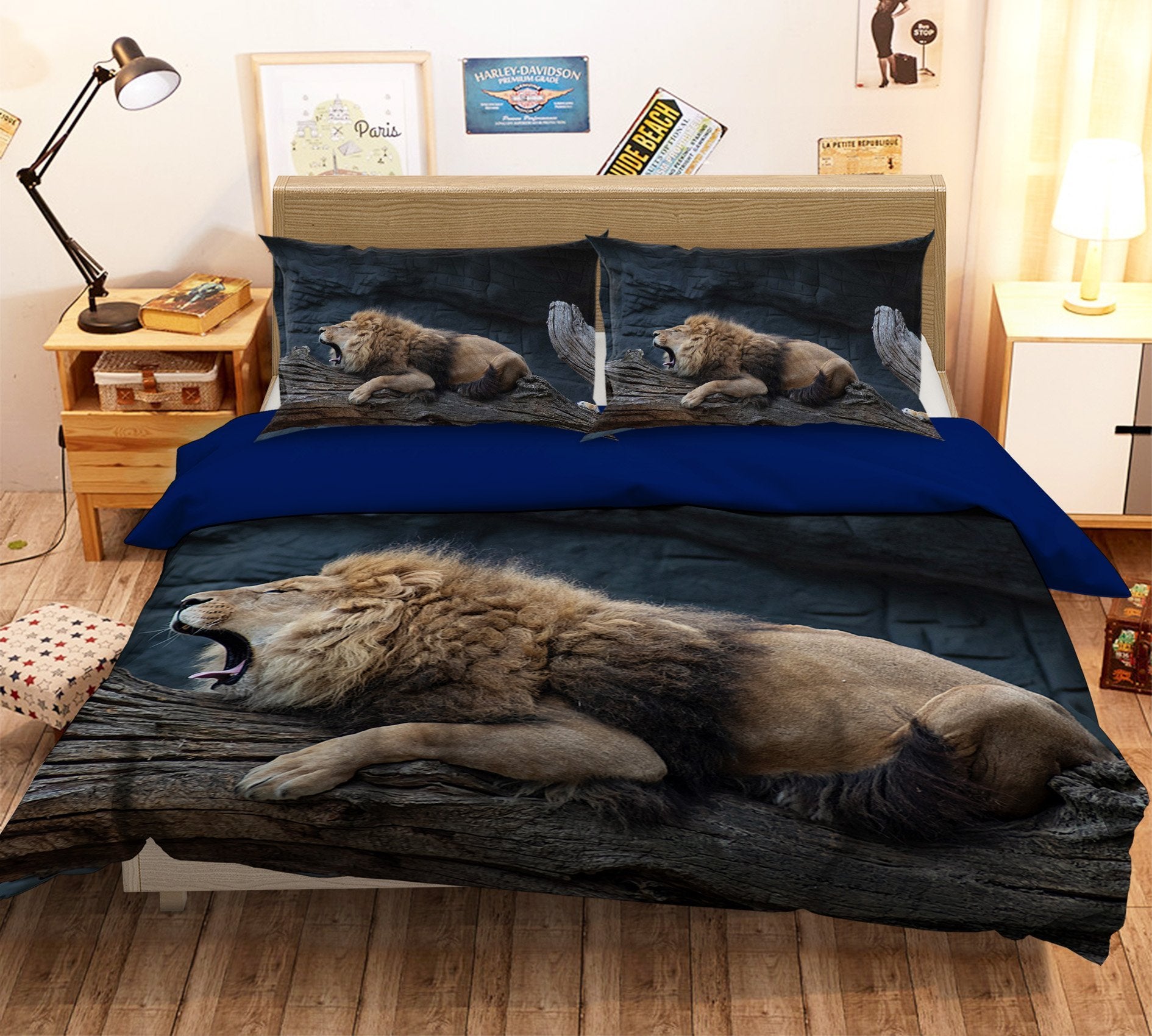 3D Lion Squatting 1976 Bed Pillowcases Quilt Quiet Covers AJ Creativity Home