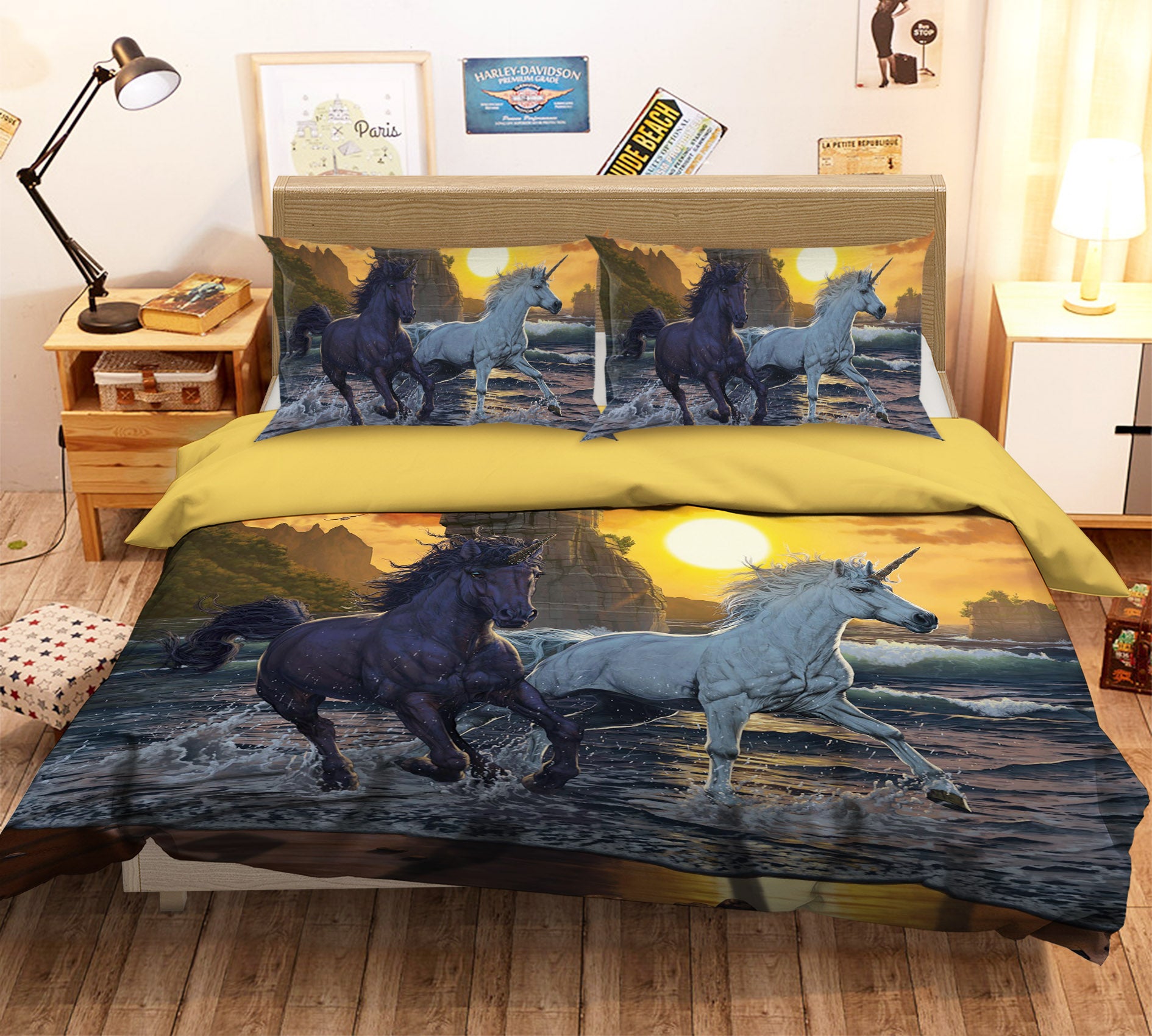 3D Unicorns In Sunset 096 Bed Pillowcases Quilt Exclusive Designer Vincent