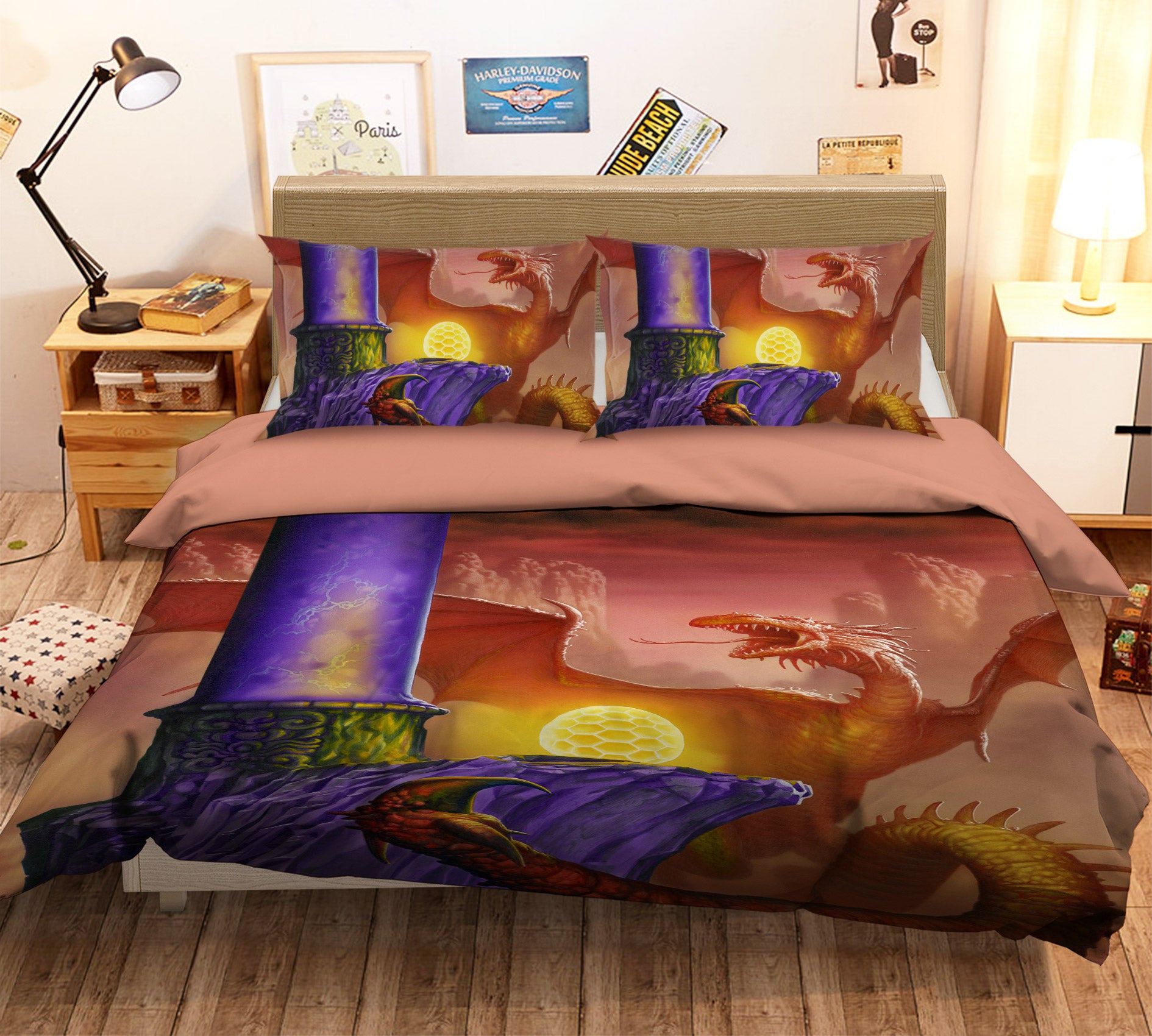 3D Dragon Golden Light Egg 6180 Ciruelo Bedding Bed Pillowcases Quilt