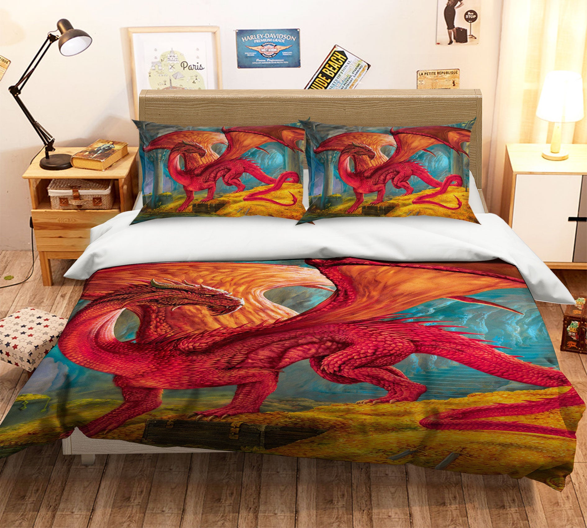 3D Red Dragon 7034 Ciruelo Bedding Bed Pillowcases Quilt