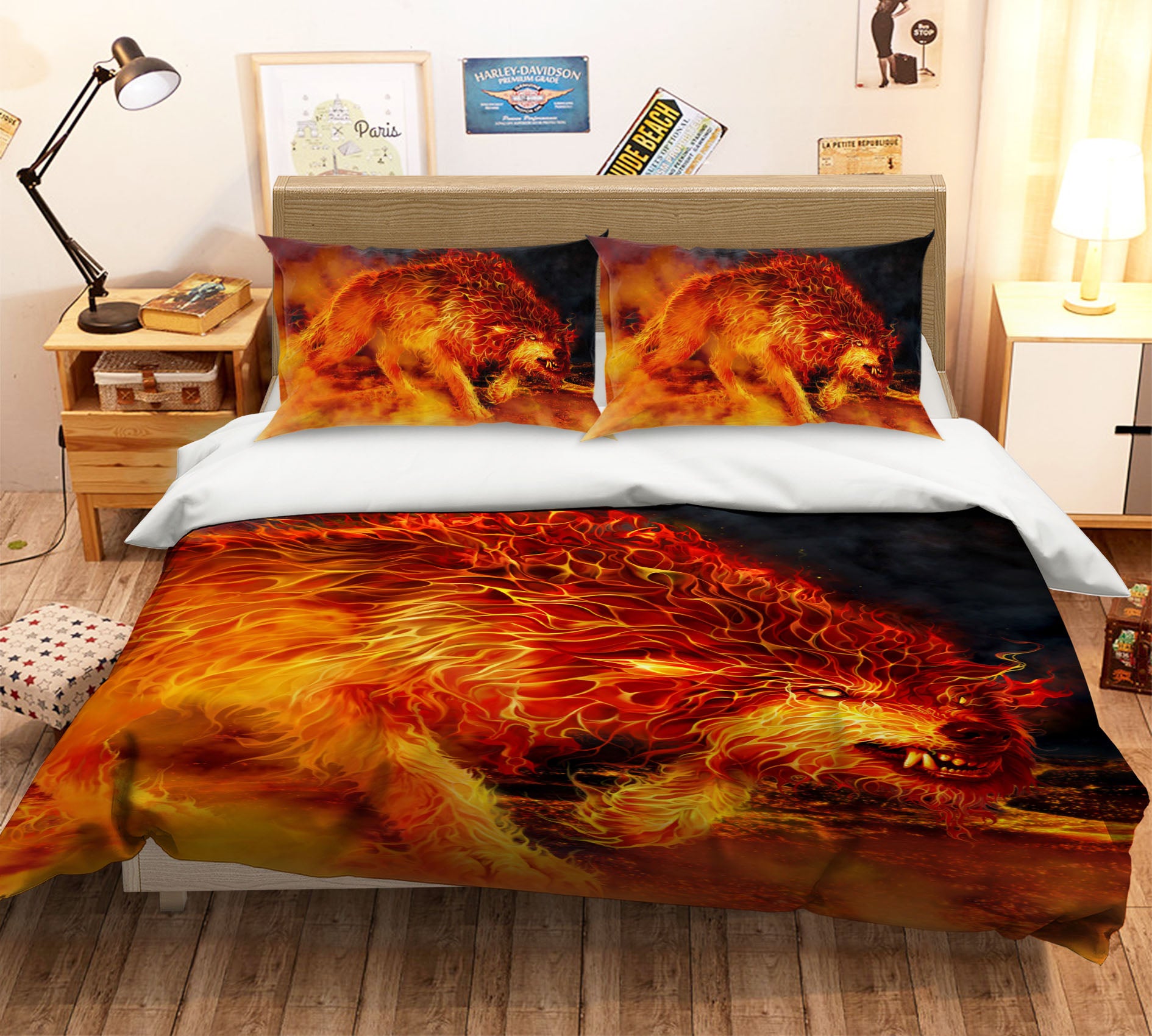 3D Flaming Wolf 4098 Tom Wood Bedding Bed Pillowcases Quilt