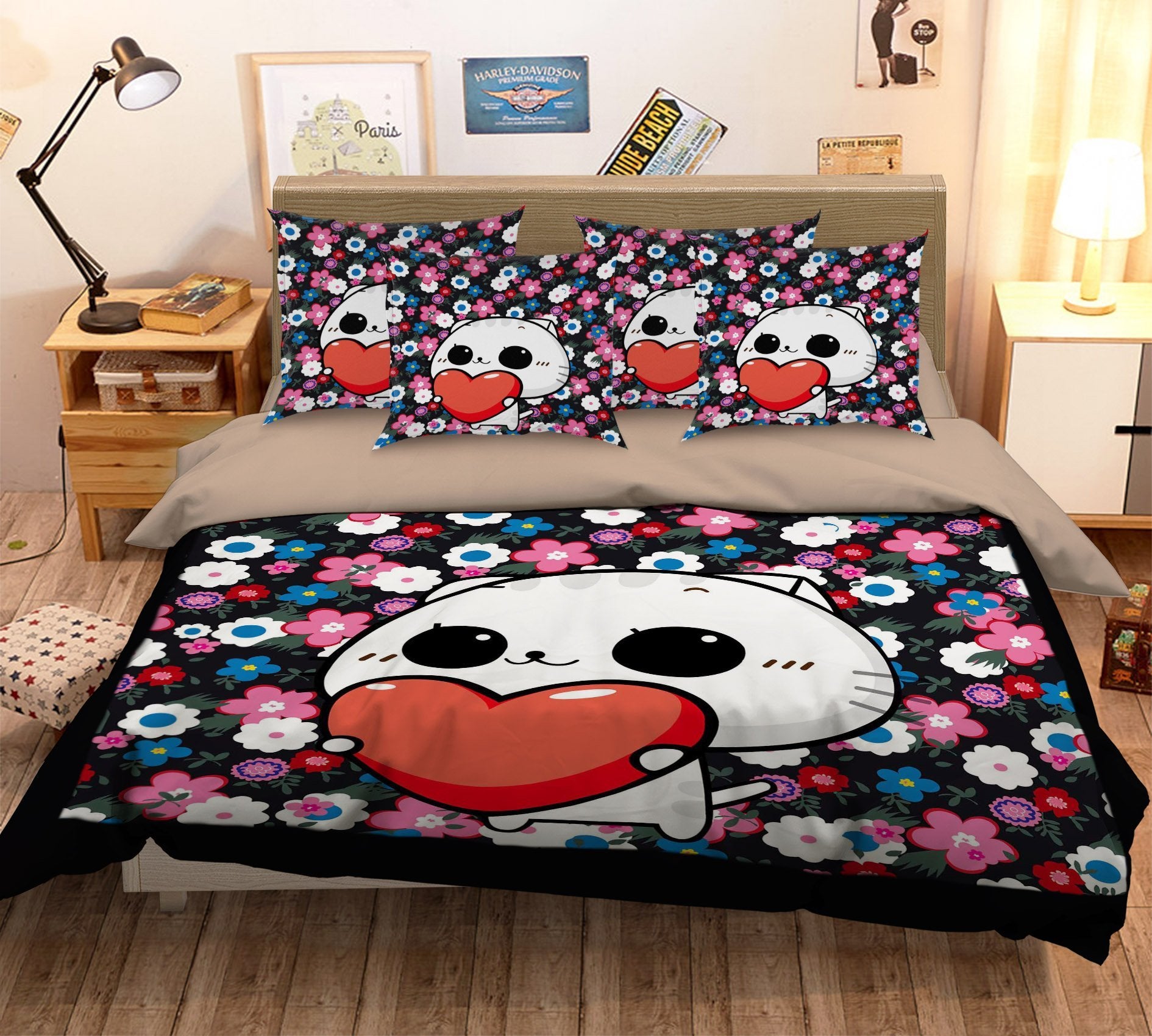 3D Love Cat 073 Bed Pillowcases Quilt Wallpaper AJ Wallpaper