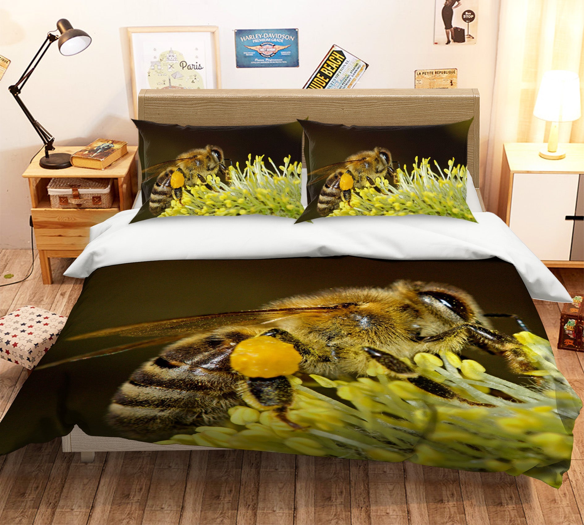 3D Bee Flower 022 Bed Pillowcases Quilt