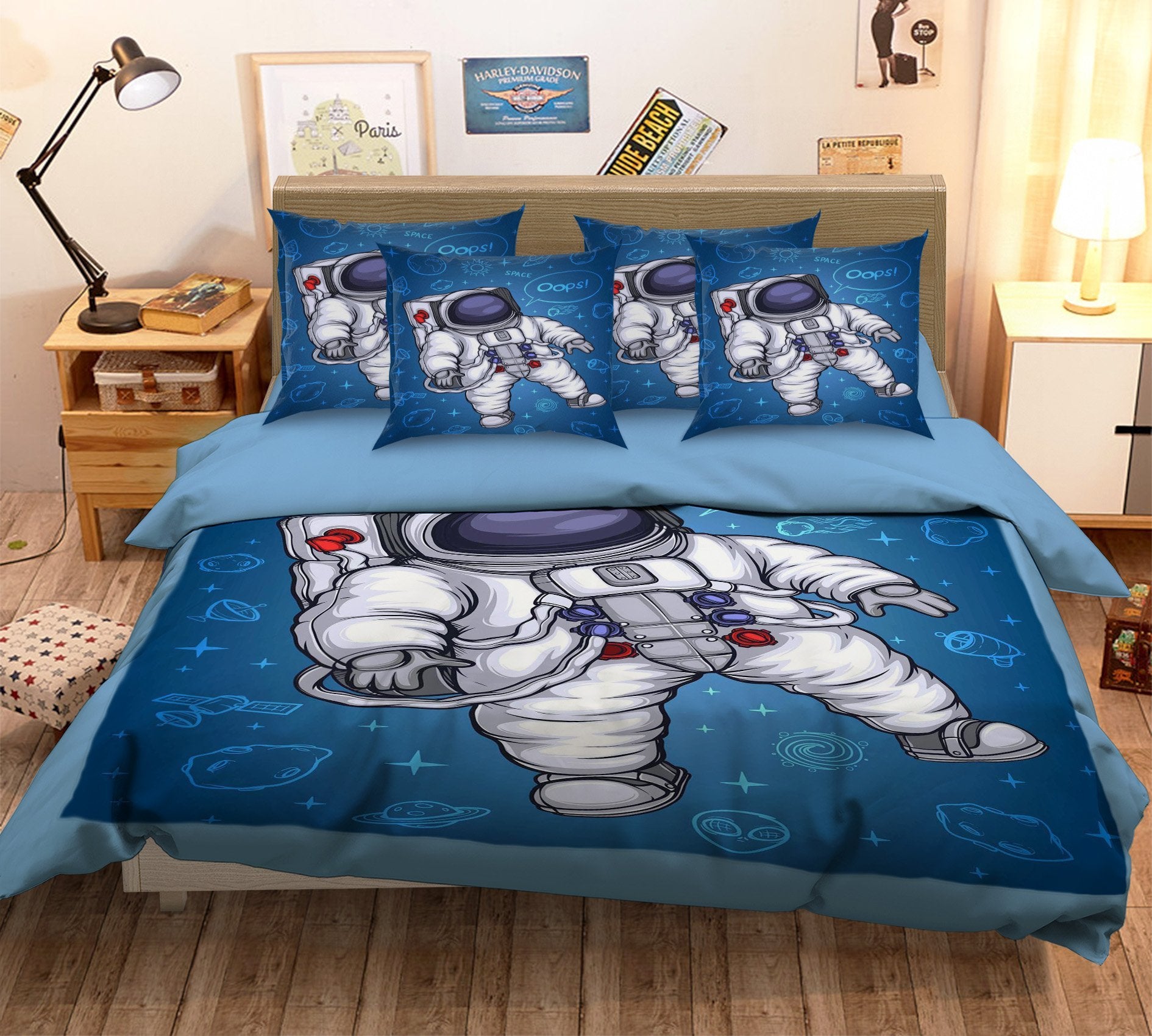 3D Astronaut Cartoon 005 Bed Pillowcases Quilt Wallpaper AJ Wallpaper