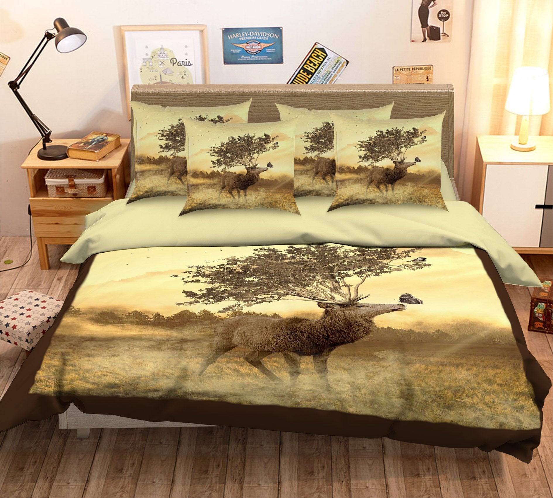 3D Deer Tree 129 Bed Pillowcases Quilt Wallpaper AJ Wallpaper