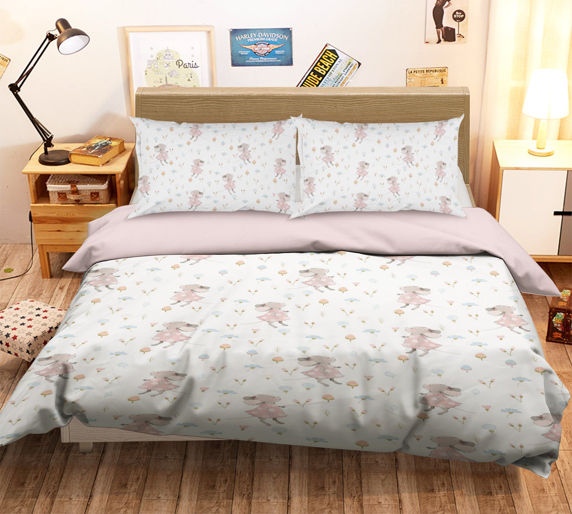 3D Pink Mouse Flower 199 Uta Naumann Bedding Bed Pillowcases Quilt