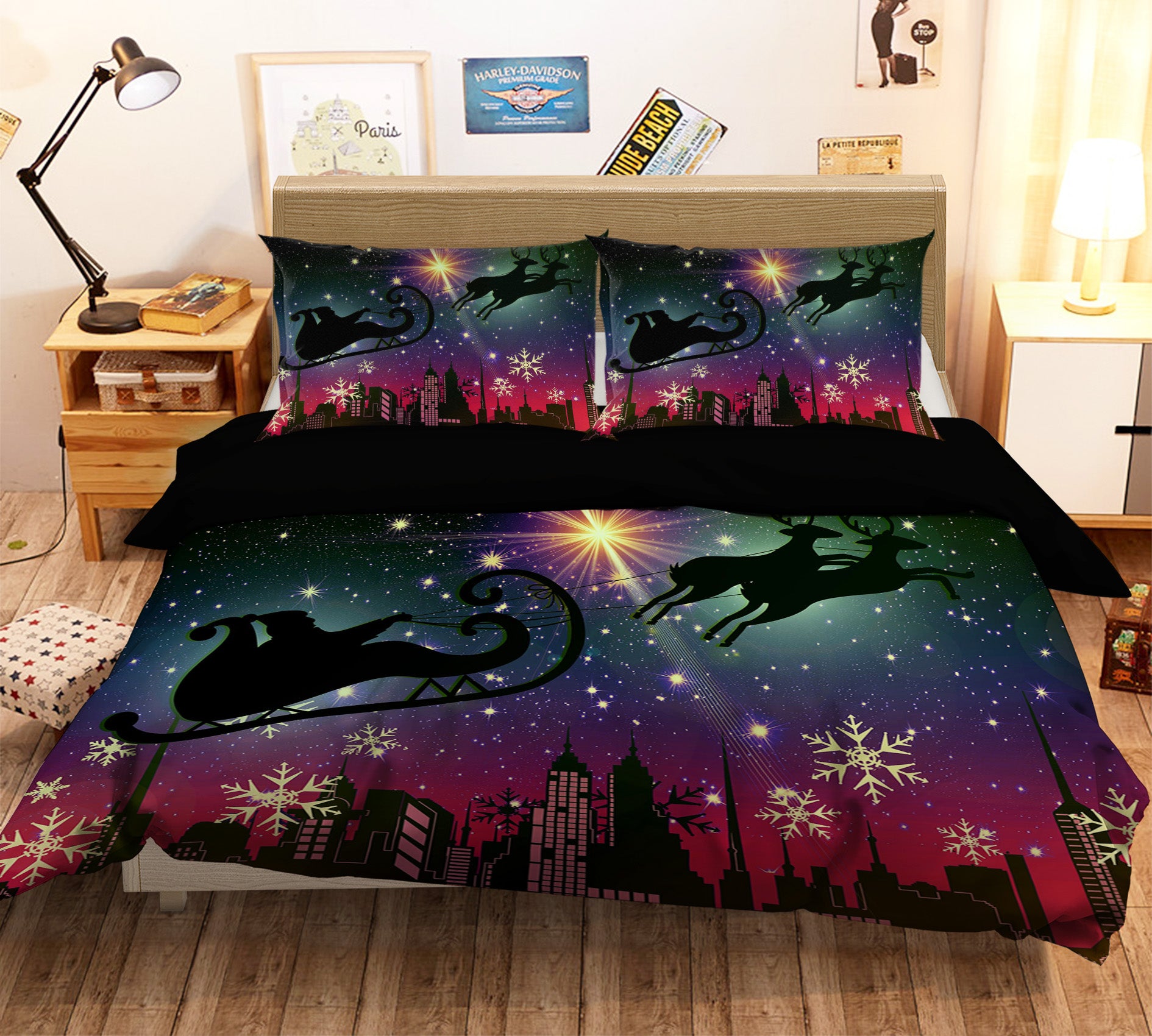 3D Starry Sky Snowflake Deer 31106 Christmas Quilt Duvet Cover Xmas Bed Pillowcases