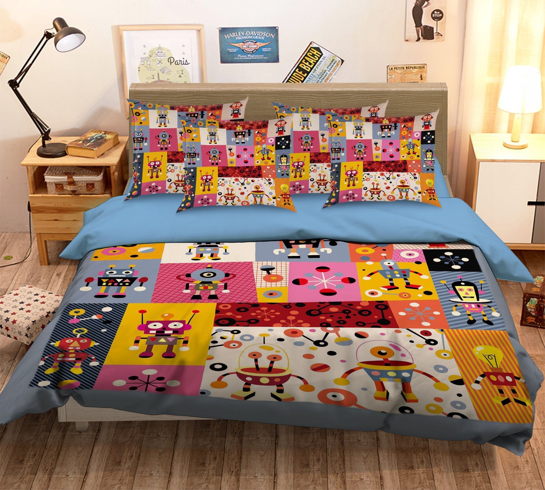 3D Colorful Robot 085 Bed Pillowcases Quilt Wallpaper AJ Wallpaper