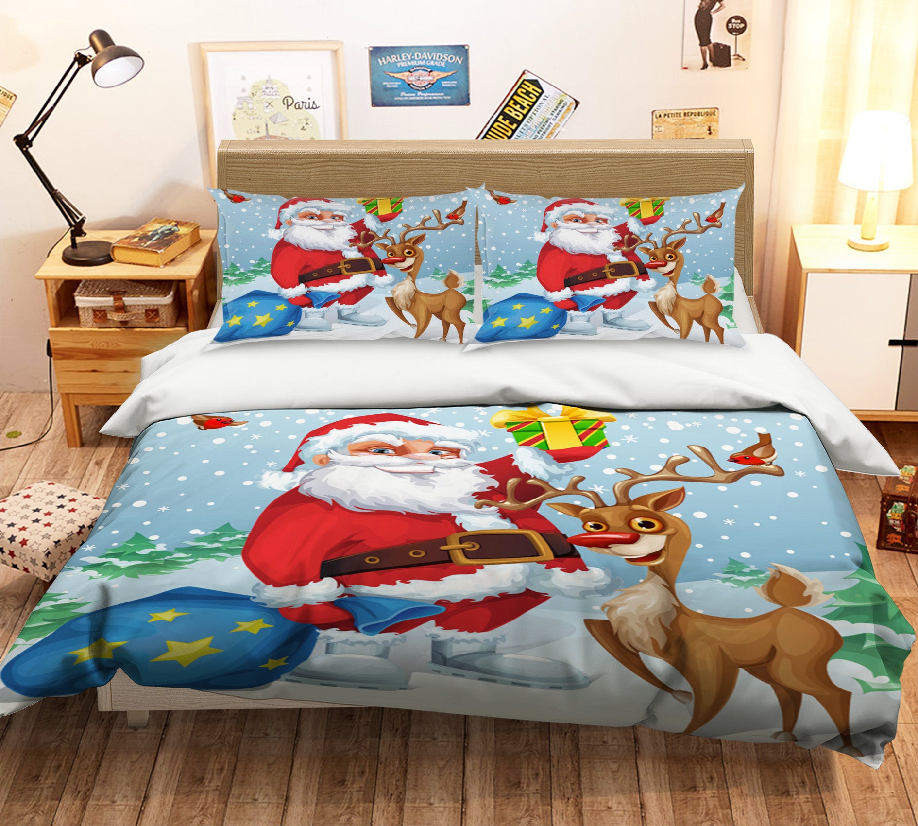 3D Santa Deer 31142 Christmas Quilt Duvet Cover Xmas Bed Pillowcases