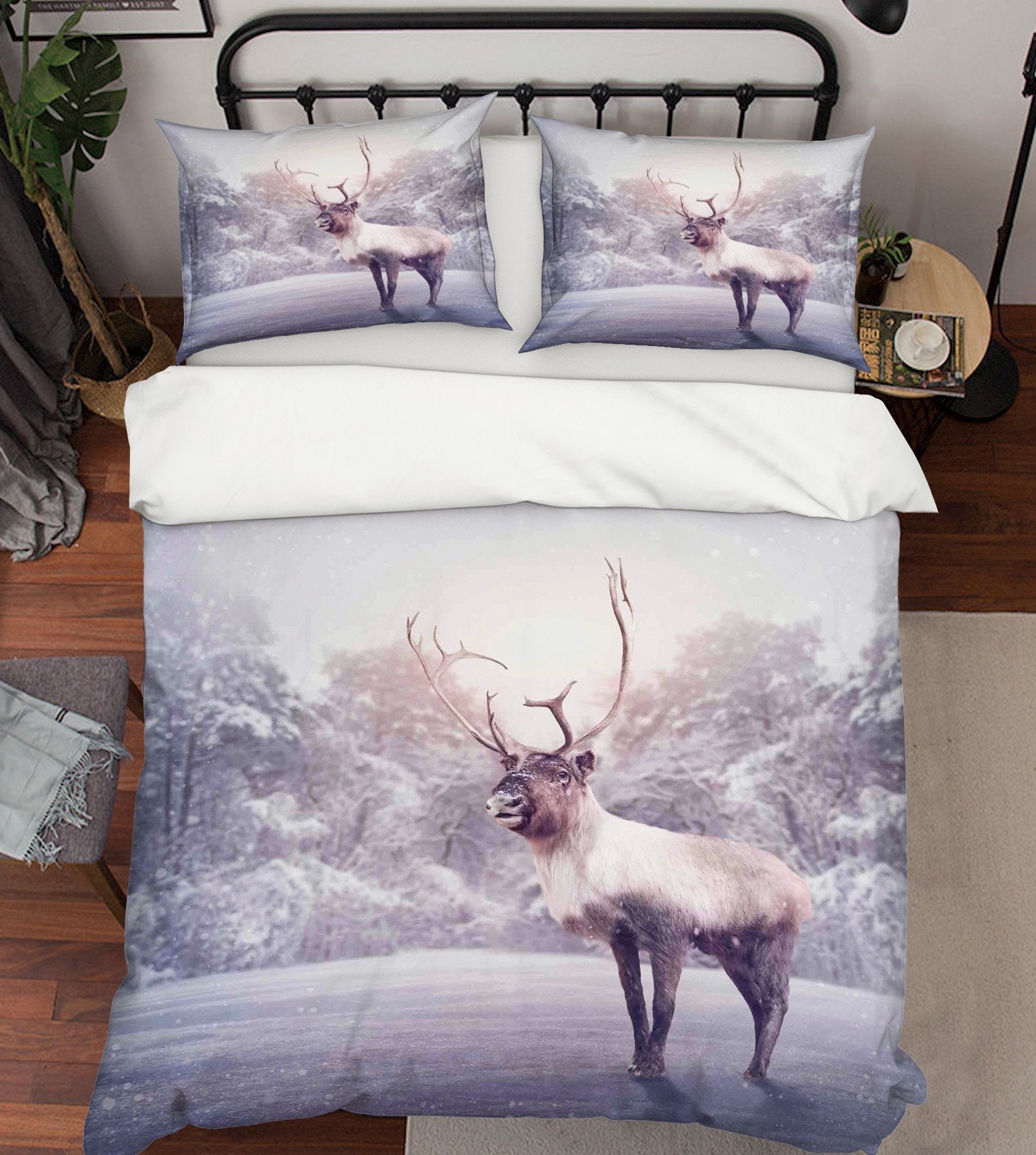 3D Deer Snow 006 Bed Pillowcases Quilt Wallpaper AJ Wallpaper