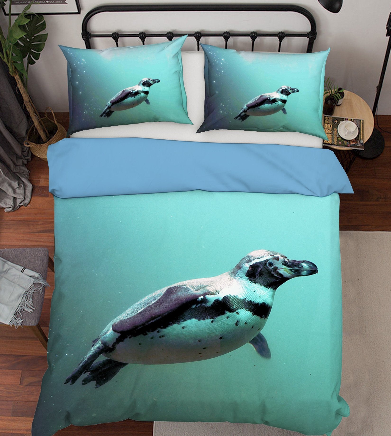 3D Swimming Penguin 1983 Bed Pillowcases Quilt Quiet Covers AJ Creativity Home