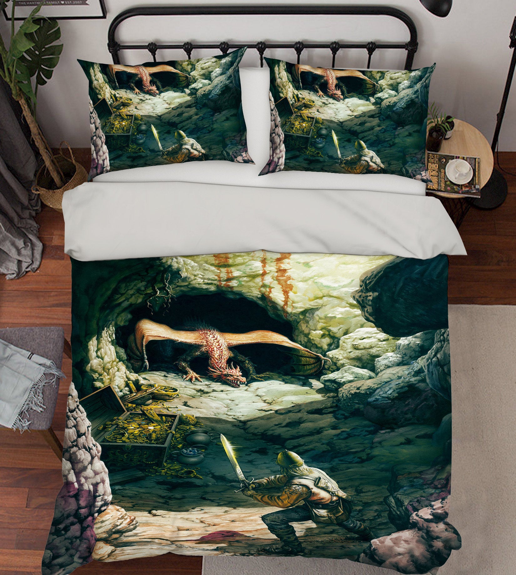 3D Stone Cave Dragon Soldier 6174 Ciruelo Bedding Bed Pillowcases Quilt